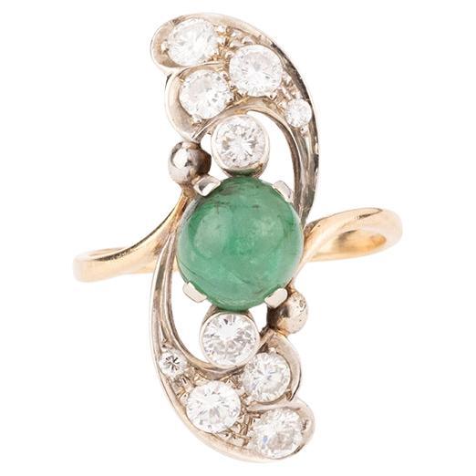 Bague marquise vintage en émeraude et diamants