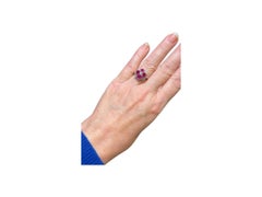 18 carat white gold ring, 4 ruby hearts and diamond paving