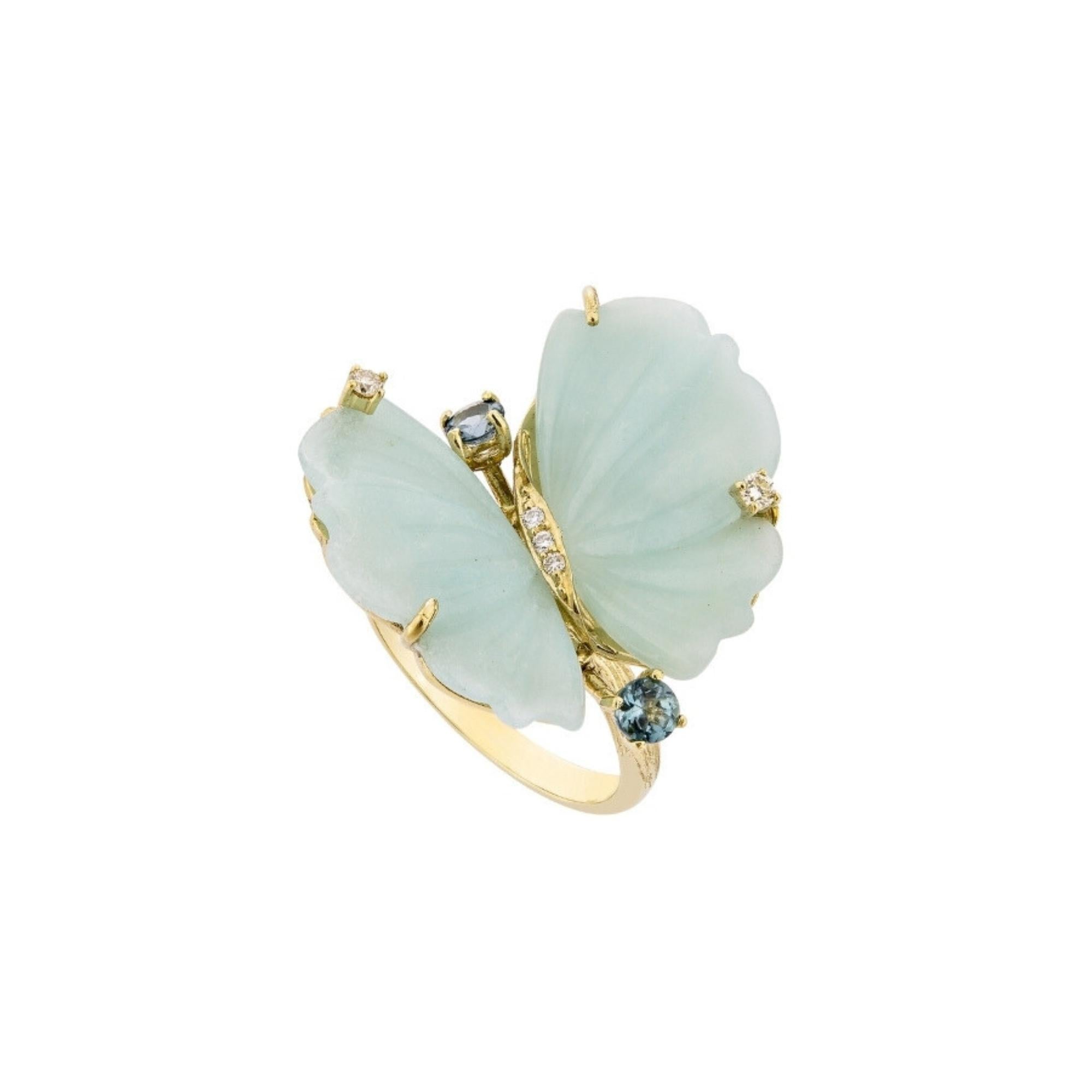 For Sale:  Bague Papillon en or jaune 18 carats, quartz bleu et diamants - EU56 4