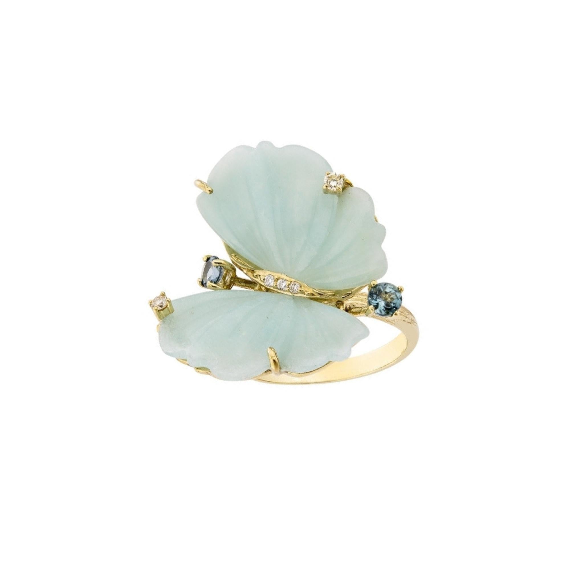 For Sale:  Bague Papillon en or jaune 18 carats, quartz bleu et diamants - EU56 5