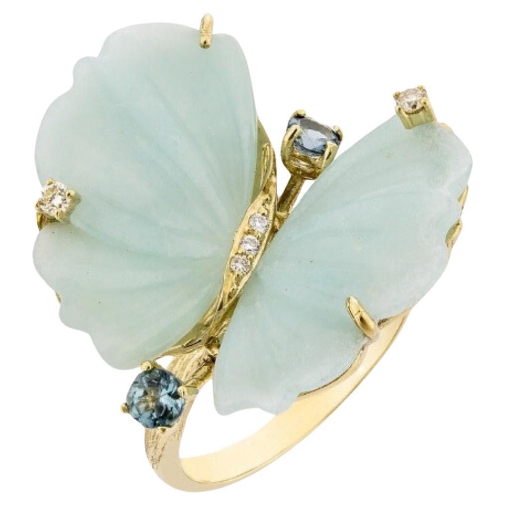 Bague Papillon en or jaune 18 carats, quartz bleu et diamants - EU56