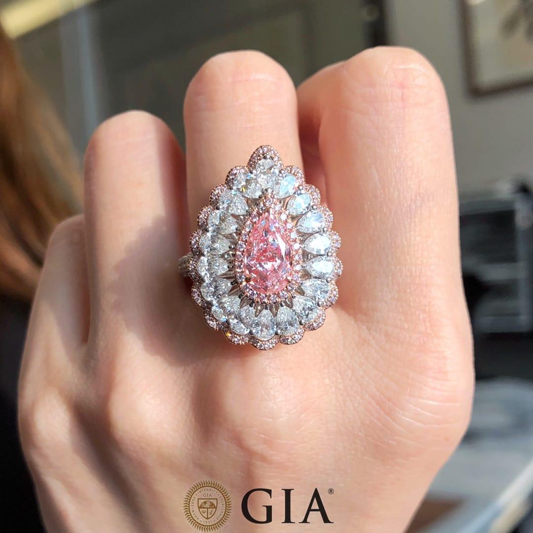Rose Cut GIA Certified 1.50 Carat Very Light Pink Diamond Halo Pendant Ring For Sale