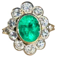Vintage Bague Pompadour émeraude diamants en or 18 carats d'occasion