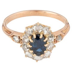 Bague Pompadour en saphir et diamants de la fin du 19ème siècle