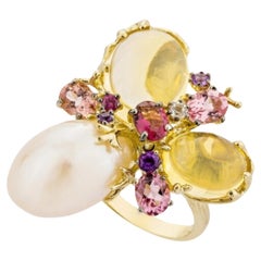 Bague Romance Divine en or jaune 18 carats, perle et citrines – EU54