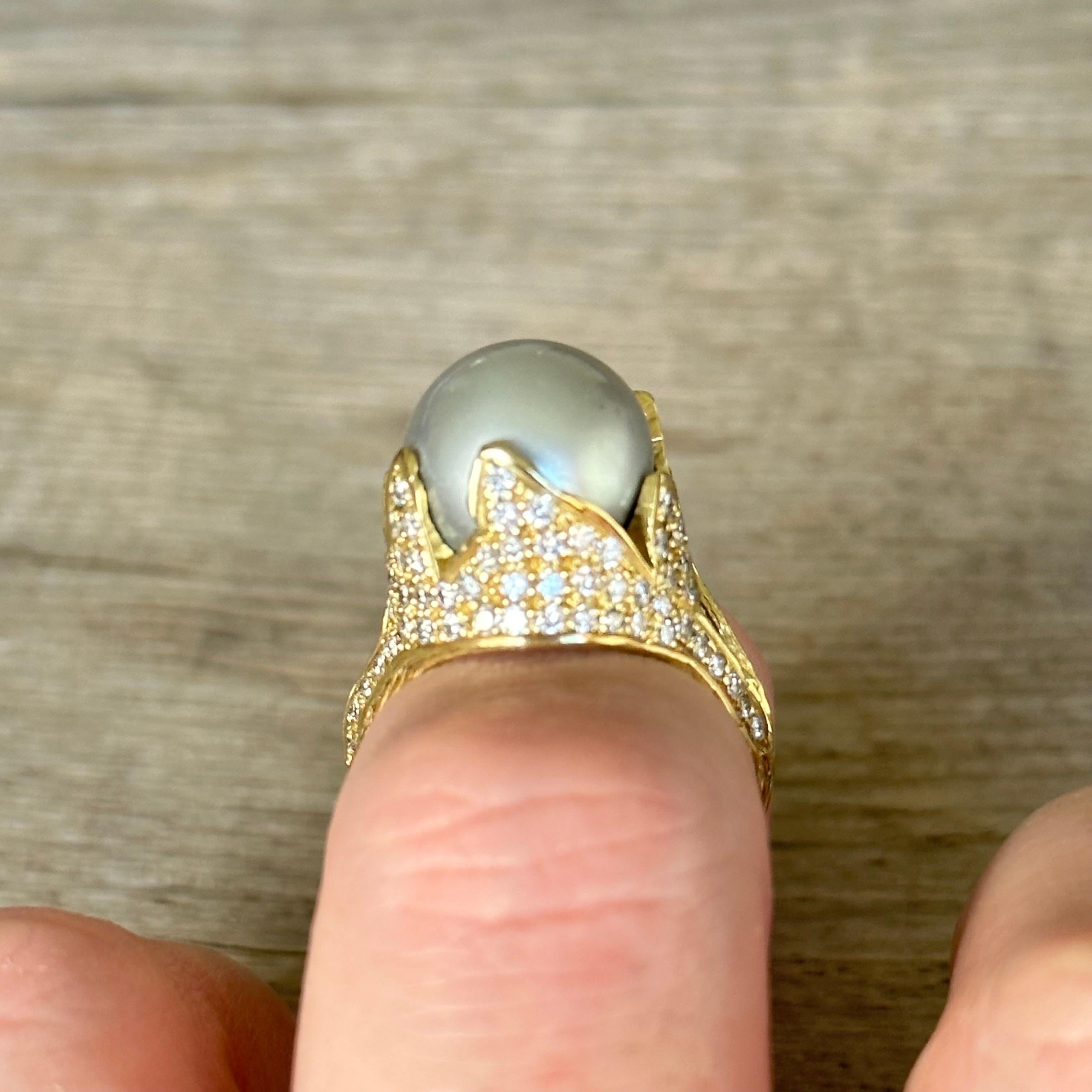 Samira Ring 13 Tahitian Pearl Diamonds In 18 Carat Gold In New Condition For Sale In LILLE, FR