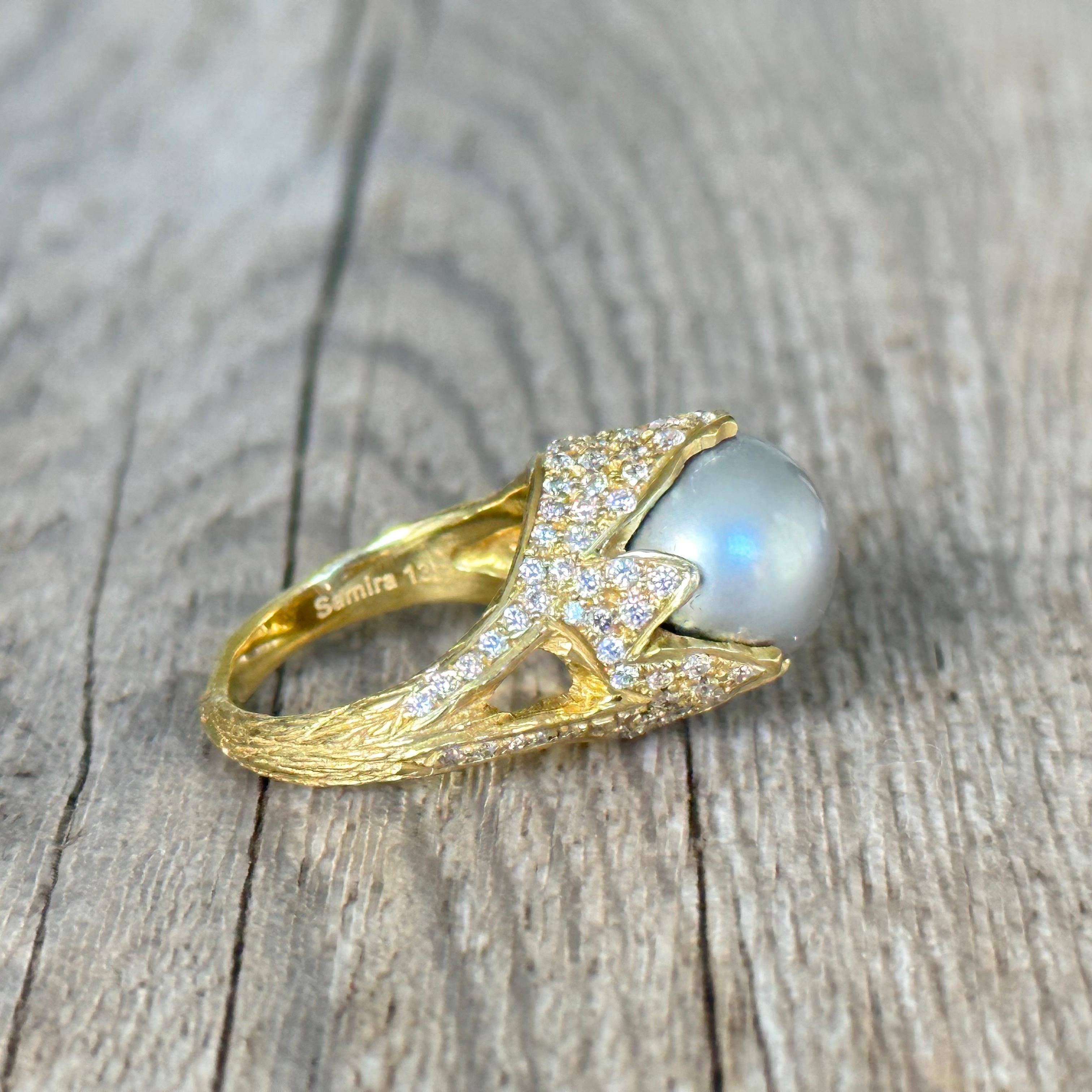 Women's Samira Ring 13 Tahitian Pearl Diamonds In 18 Carat Gold For Sale