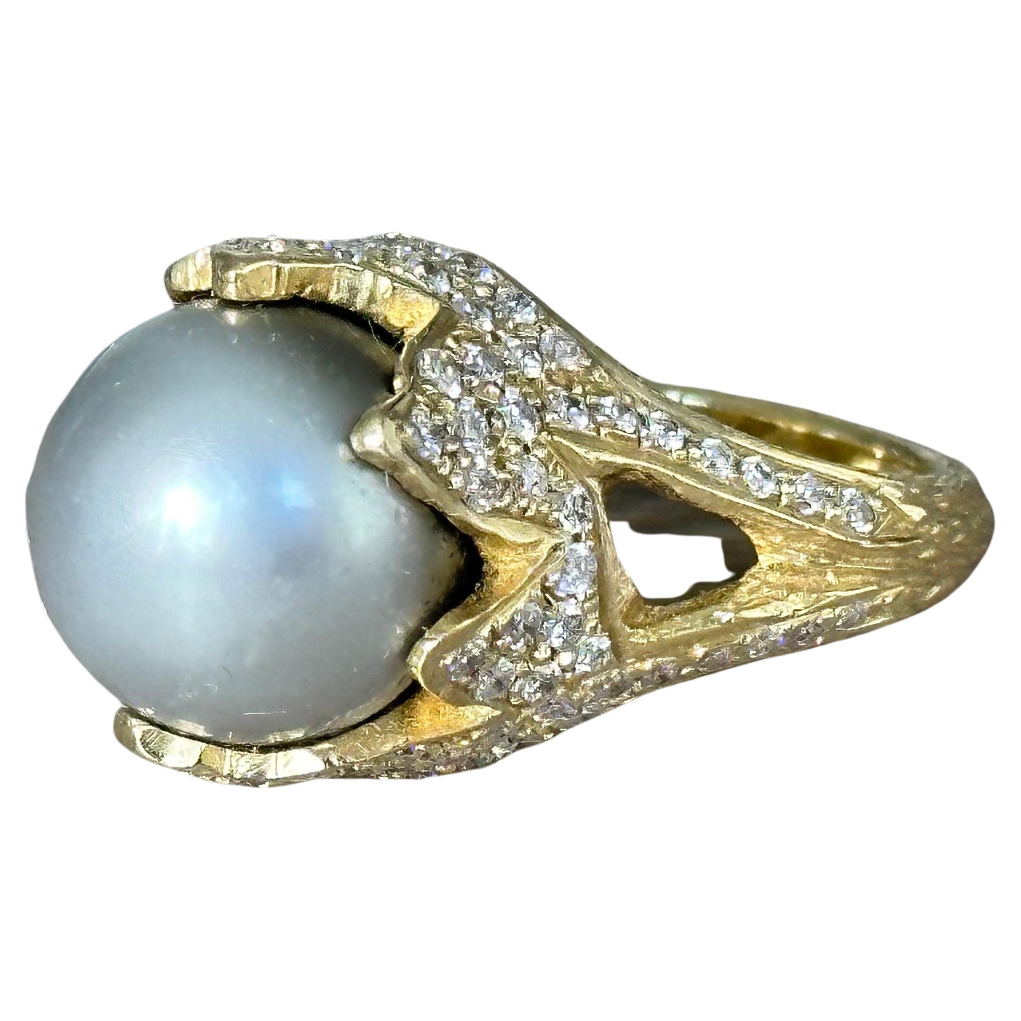 Samira Ring 13 Tahitian Pearl Diamonds In 18 Carat Gold For Sale