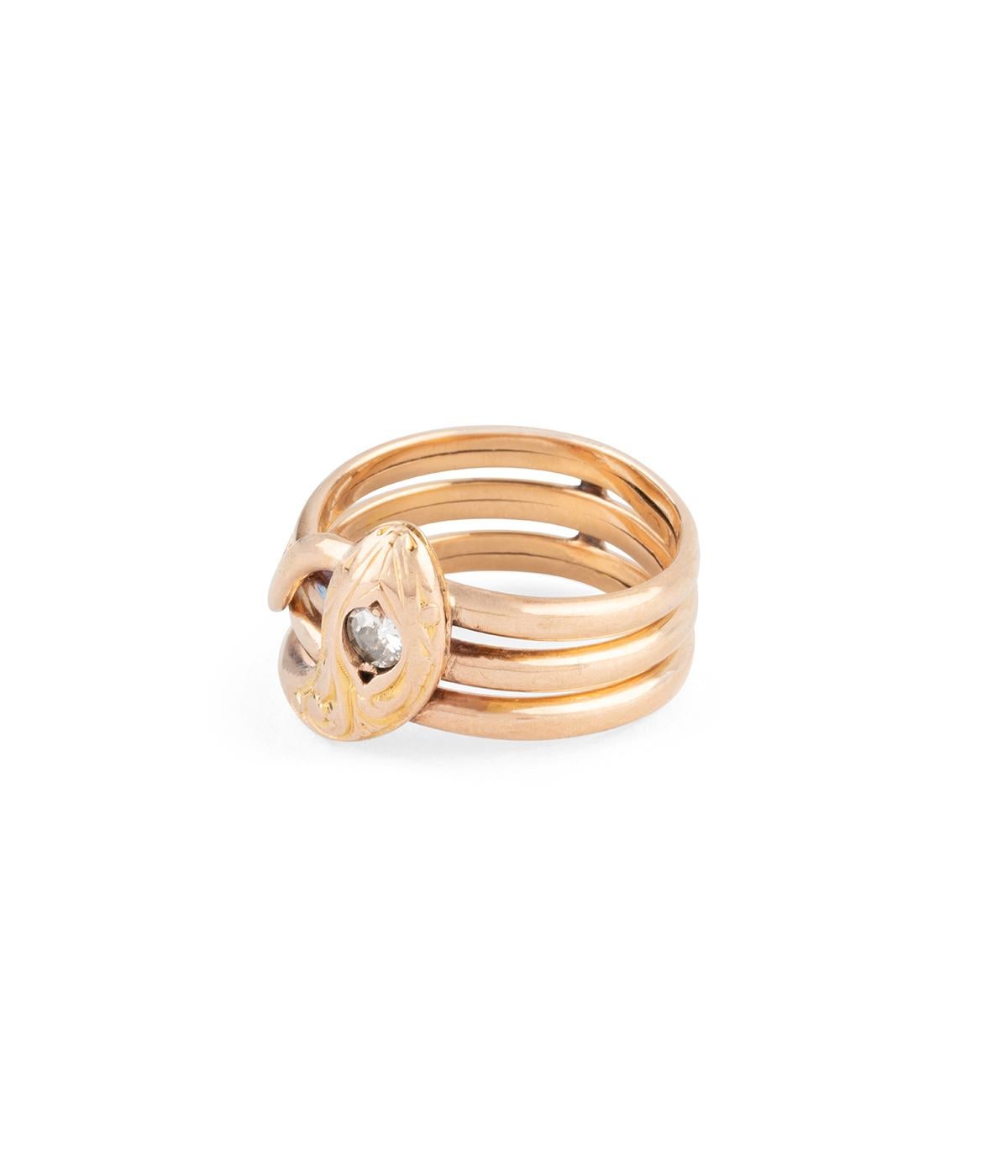 Bague Schlange ancienne en oder 18 Karat et Diamant (Alteuropäischer Brillantschliff) im Angebot