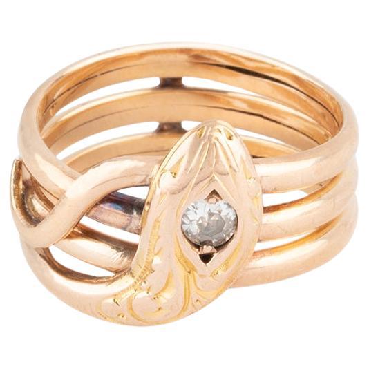 Bague serpent ancienne en or 18 carat et diamant