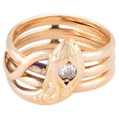Bague serpent ancienne en or 18 carat et diamant