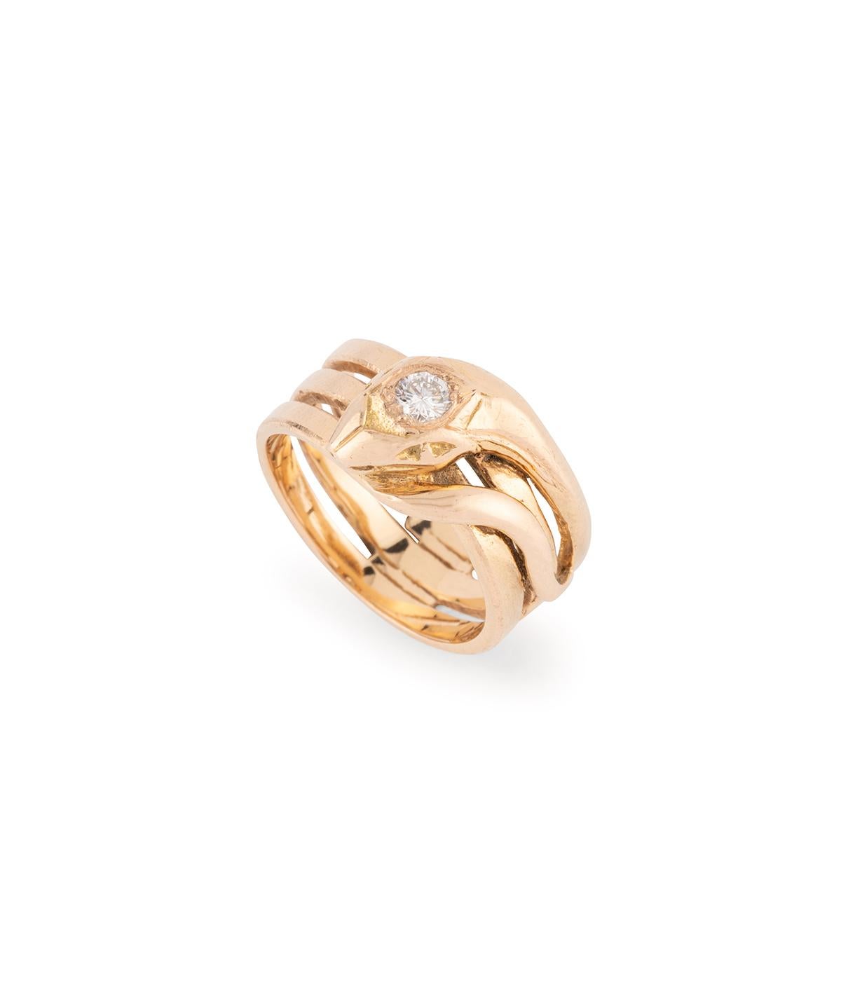 Édouardien Bague serpent en or et diamant du début du 20ème siècle en vente