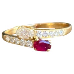 Vintage Bague Toi et Moi rubis diamants en or 18 carats d'occasion