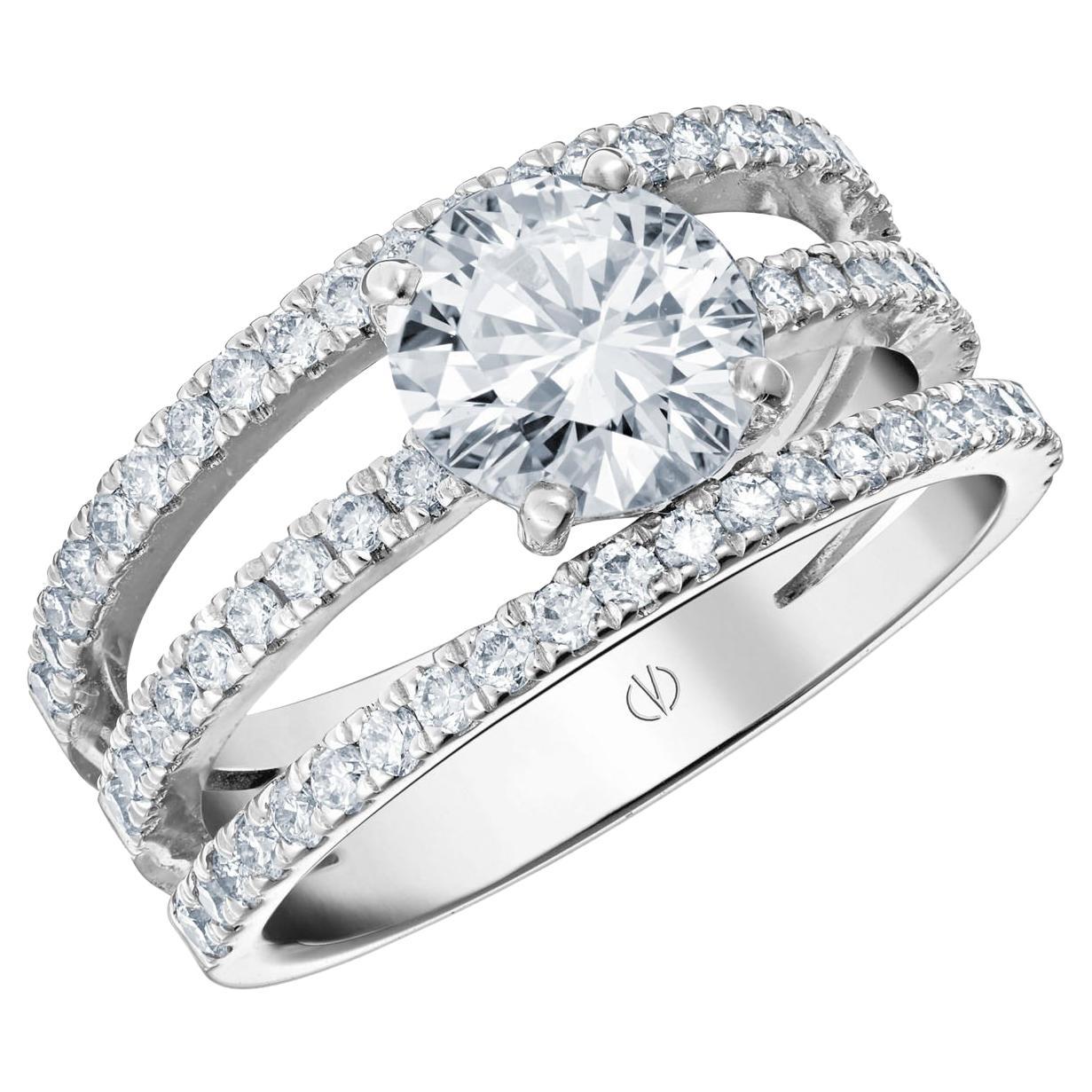 For Sale:  18k White Gold Triple Band Ring Carats GIA Certified Ct Diamond set with