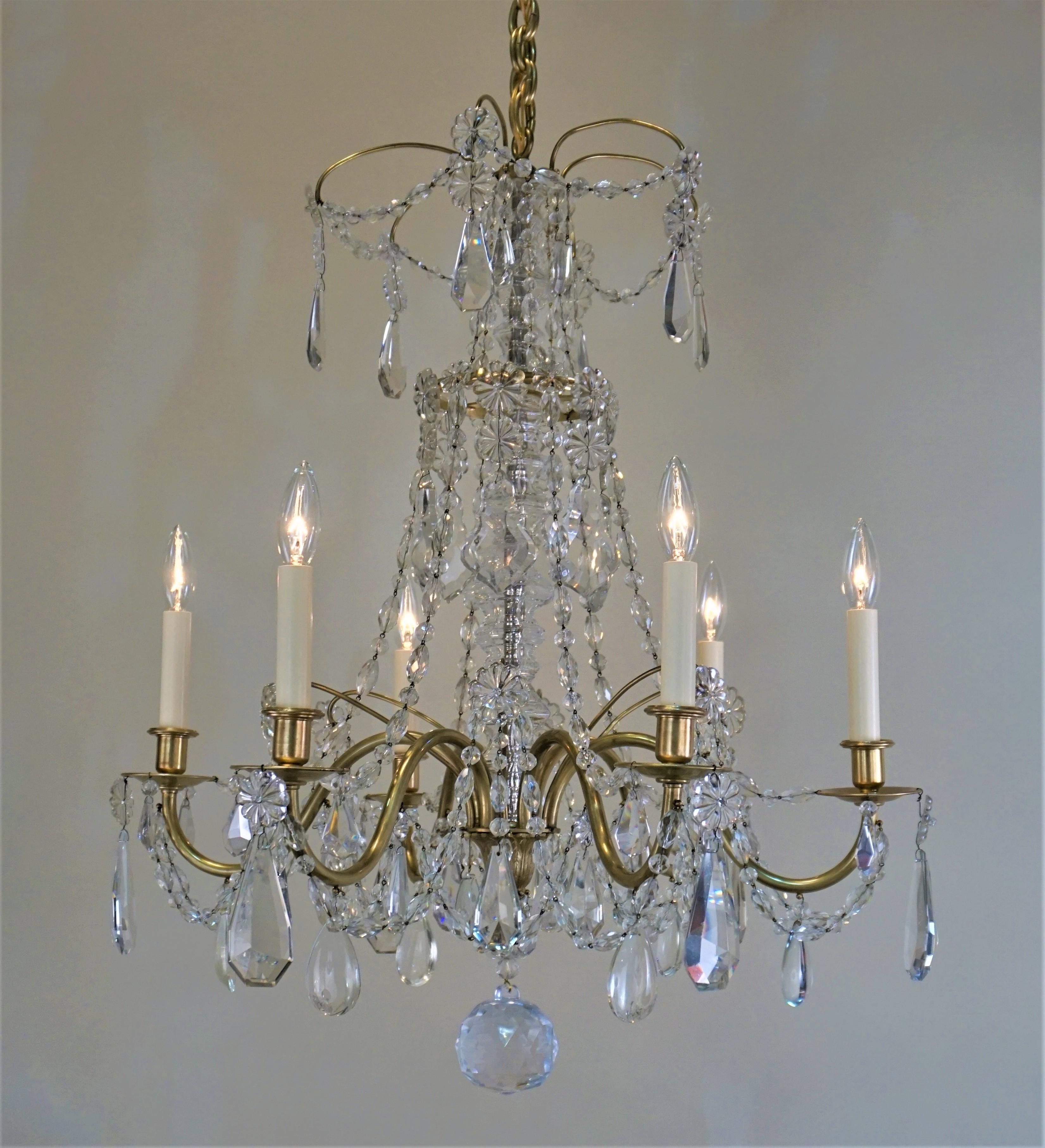 French Bagues 1920s Crystal and Bronze Chandelier