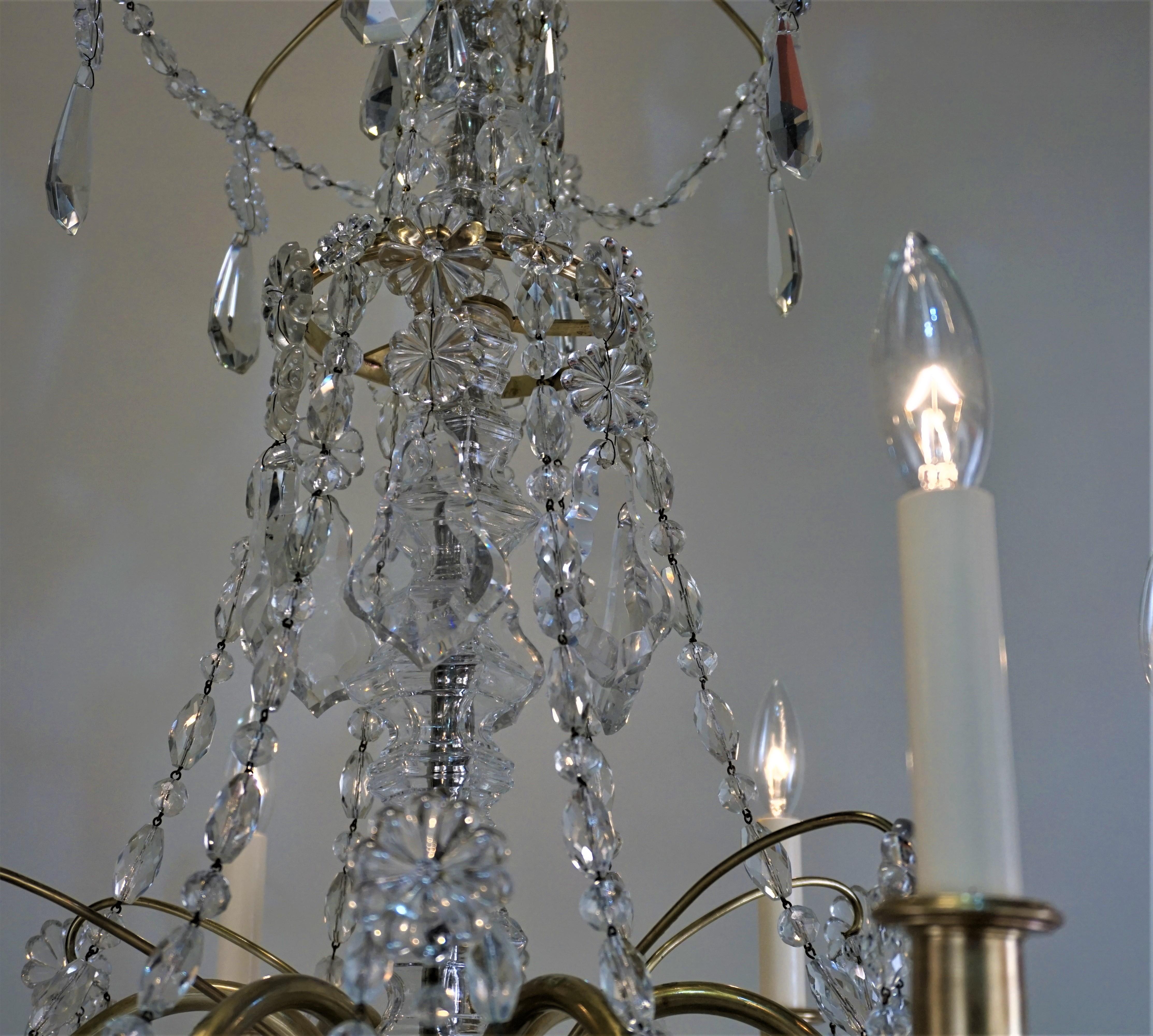 Early 20th Century Bagues 1920s Crystal and Bronze Chandelier