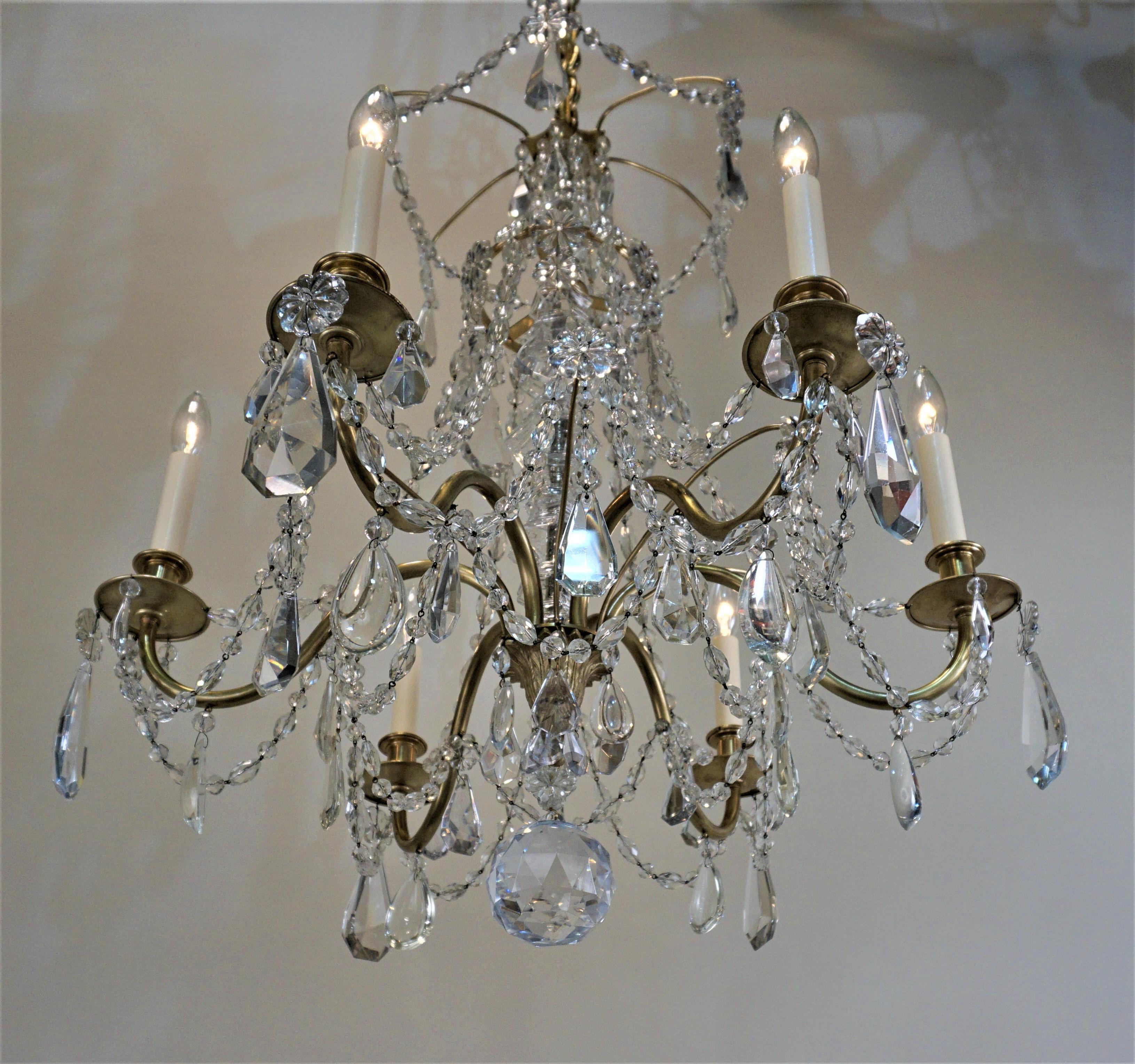 Bagues 1920s Crystal and Bronze Chandelier 1