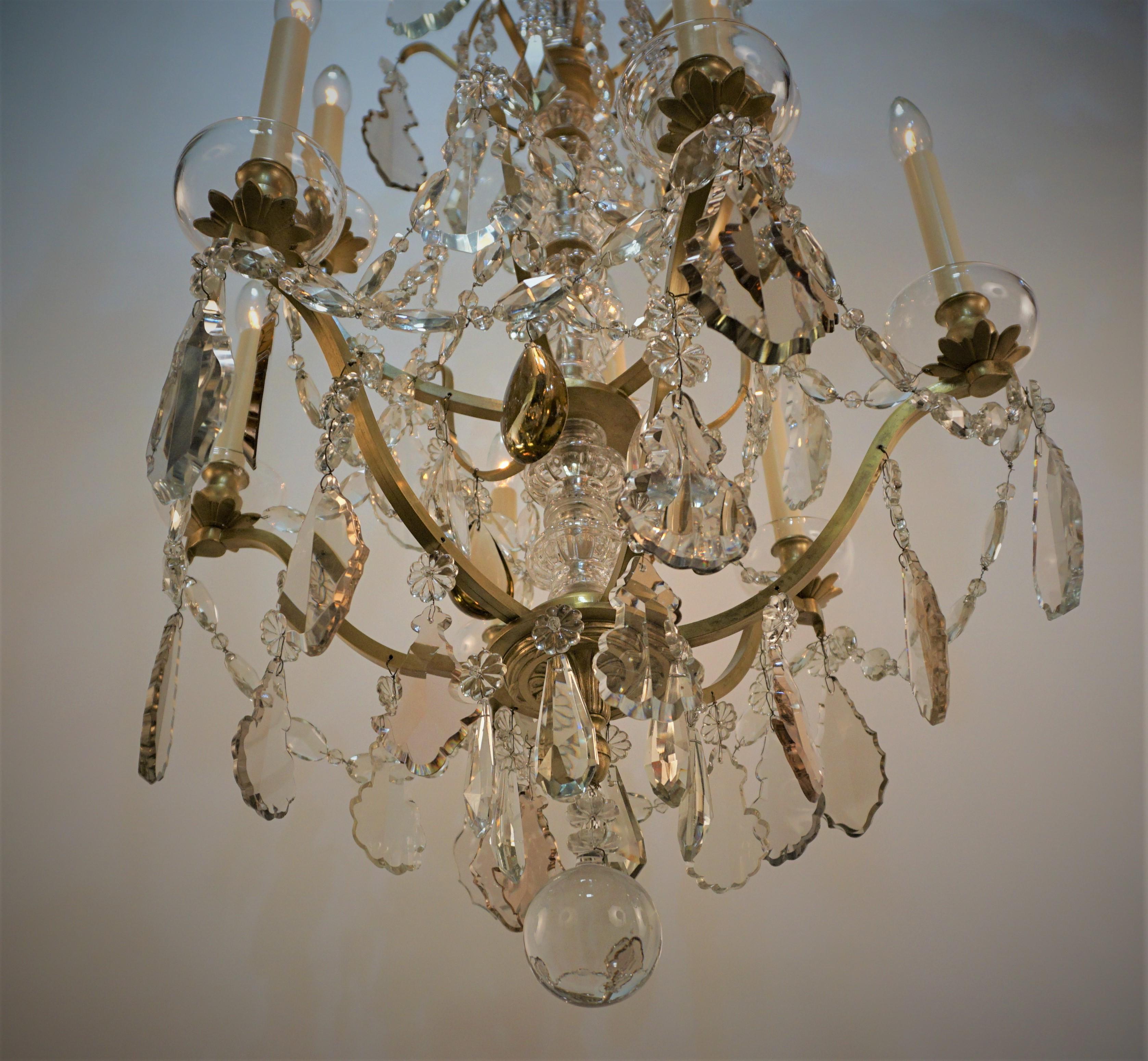 Bagues 1930s Crystal and Bronze Chandelier #2 In Good Condition For Sale In Fairfax, VA