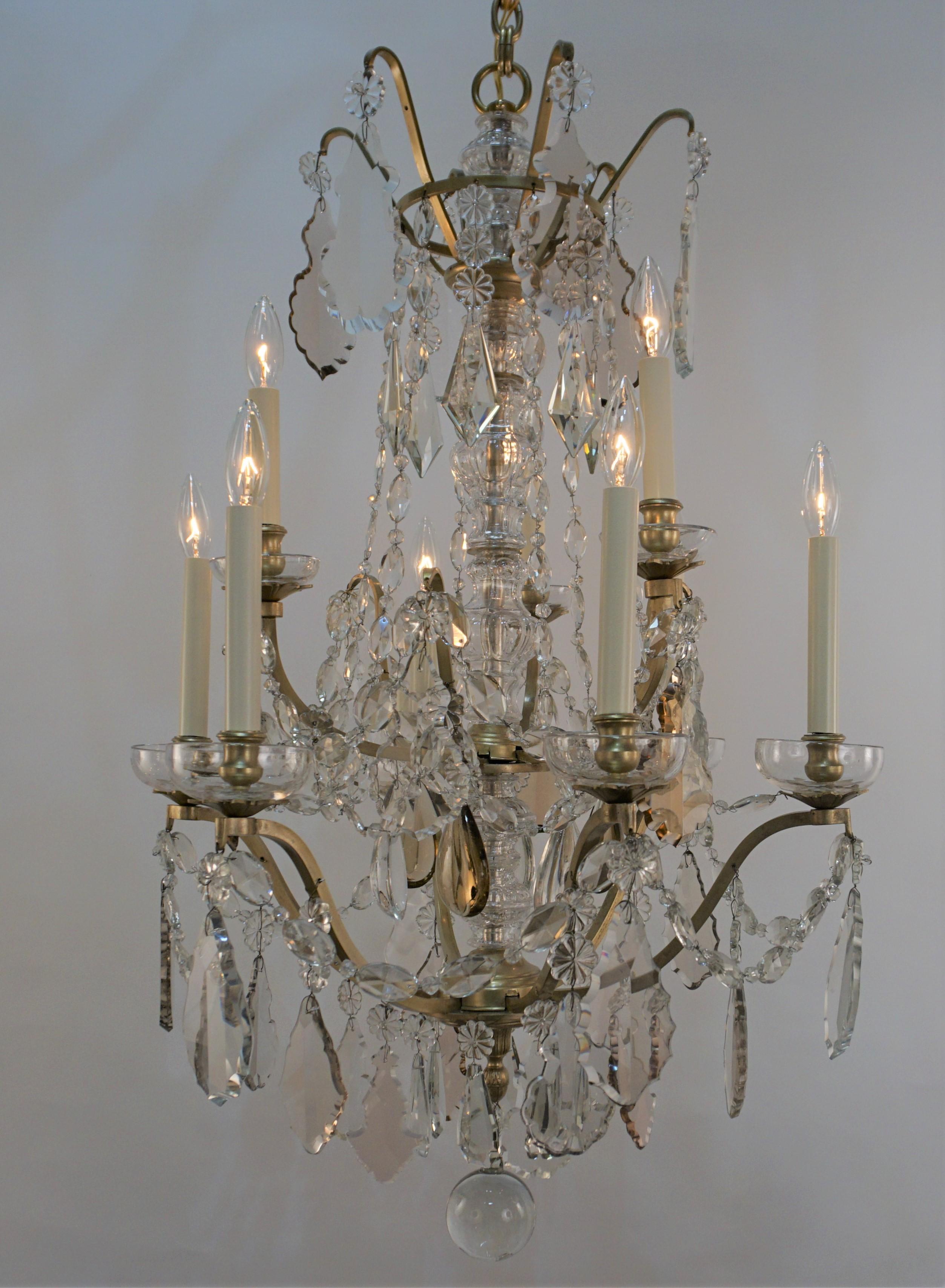 Bagues 1930s Crystal and Bronze Chandelier #2 For Sale 2