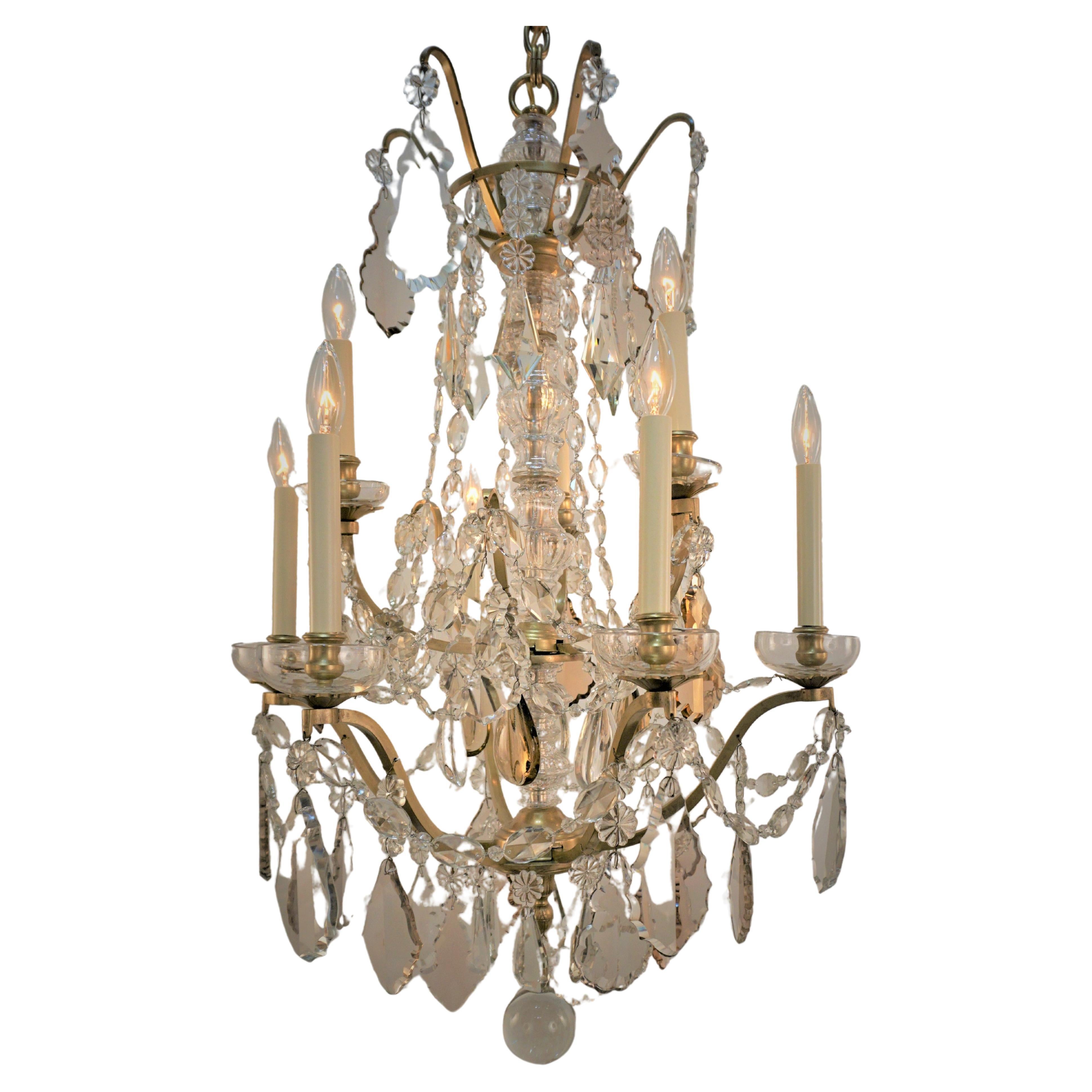 Bagues 1930s Crystal and Bronze Chandelier #2 For Sale