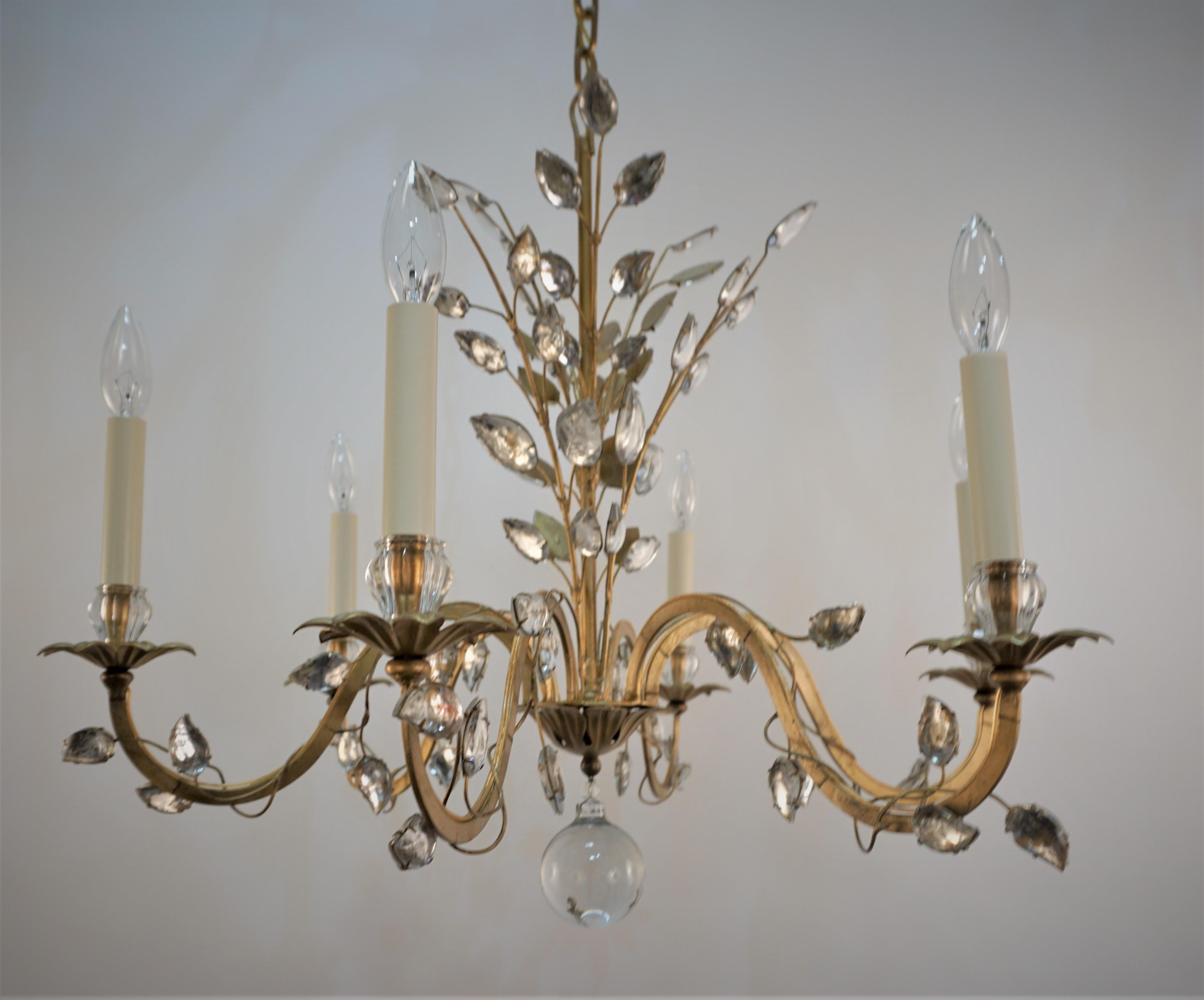 Bagues 1950's Crystal and Gilt Metal Chandelier For Sale 5