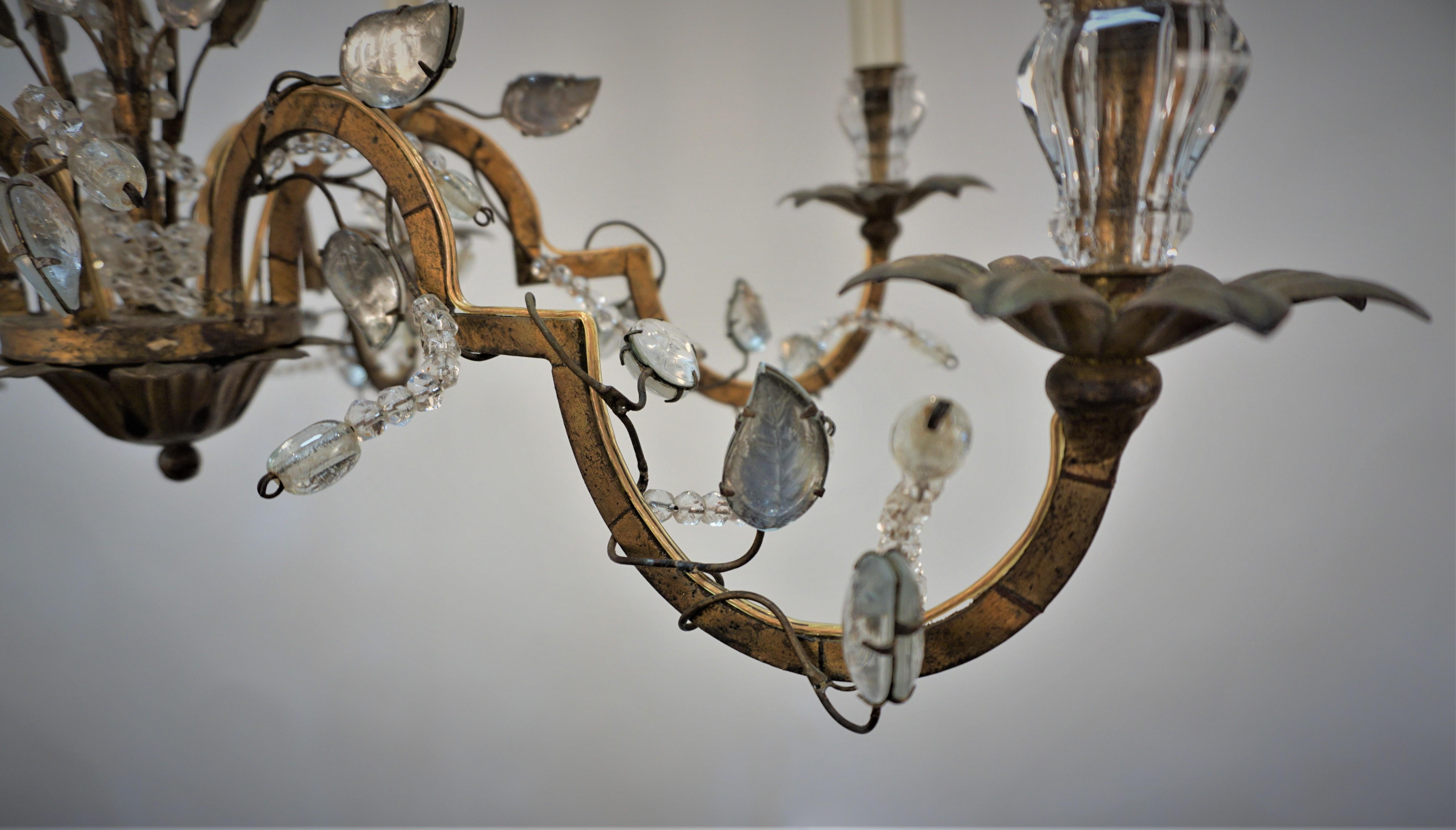Mid-20th Century Bagues 1950's Crystal and Gilt Metal Chandelier