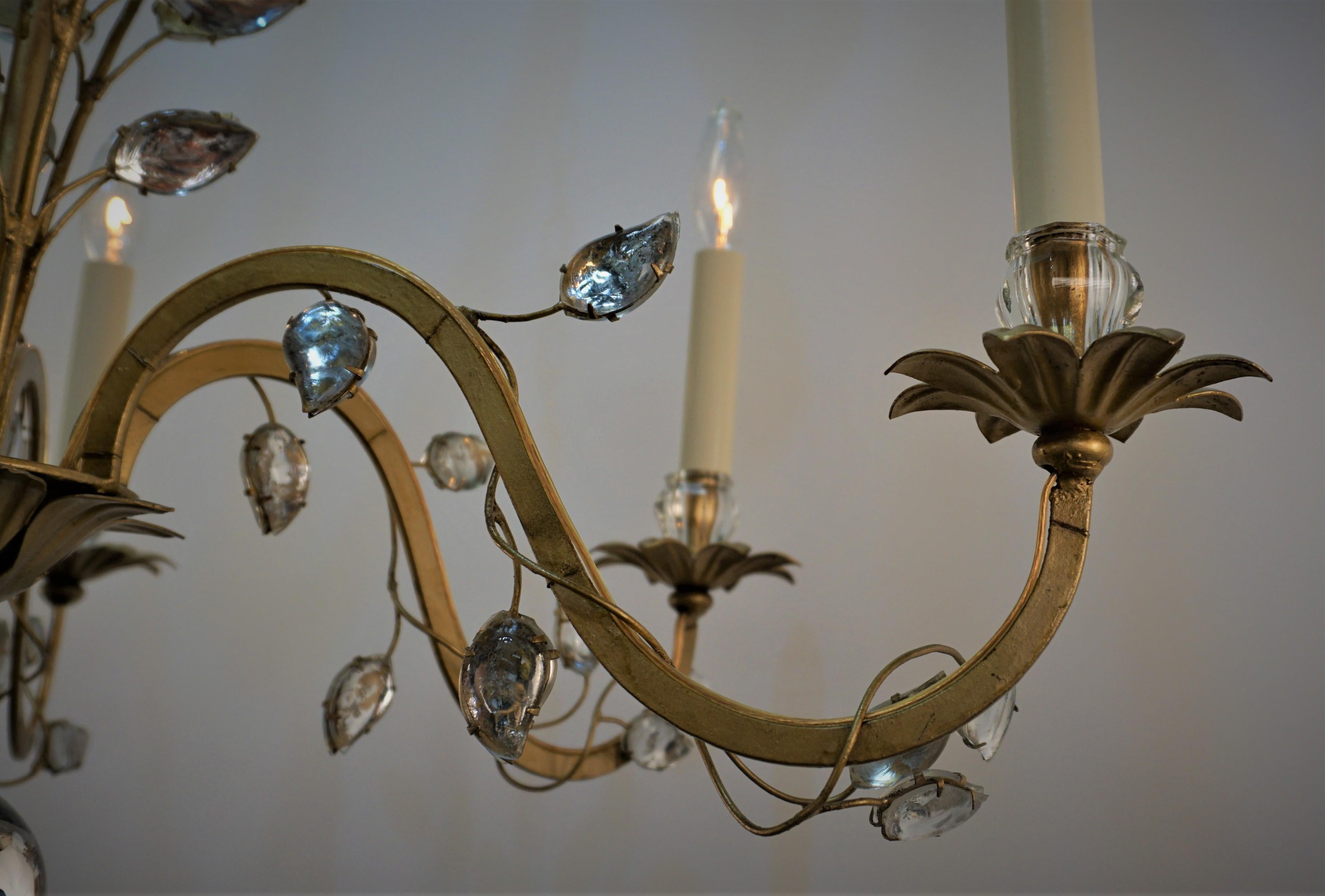 Mid-20th Century Bagues 1950's Crystal and Gilt Metal Chandelier For Sale