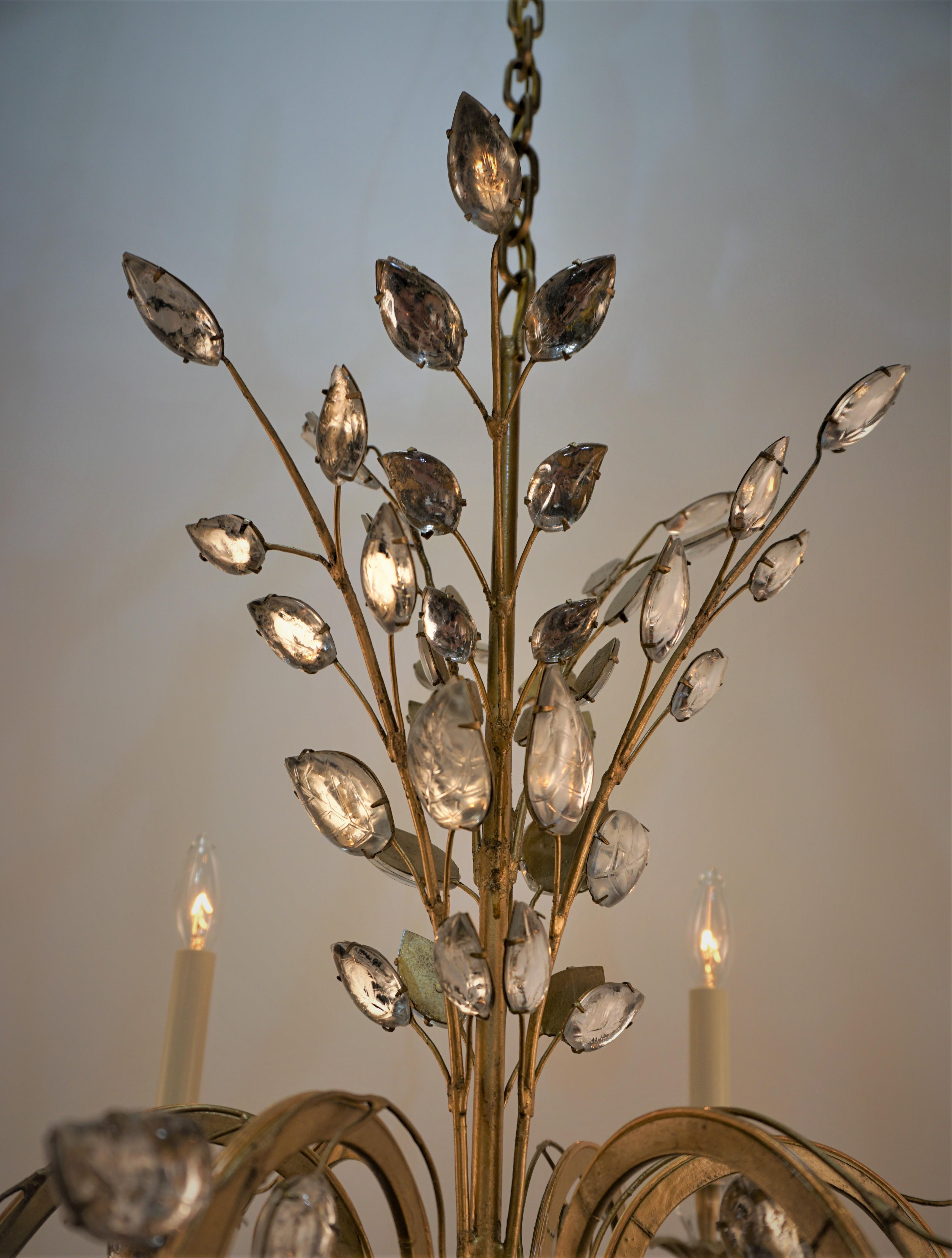 Bagues 1950's Crystal and Gilt Metal Chandelier For Sale 1