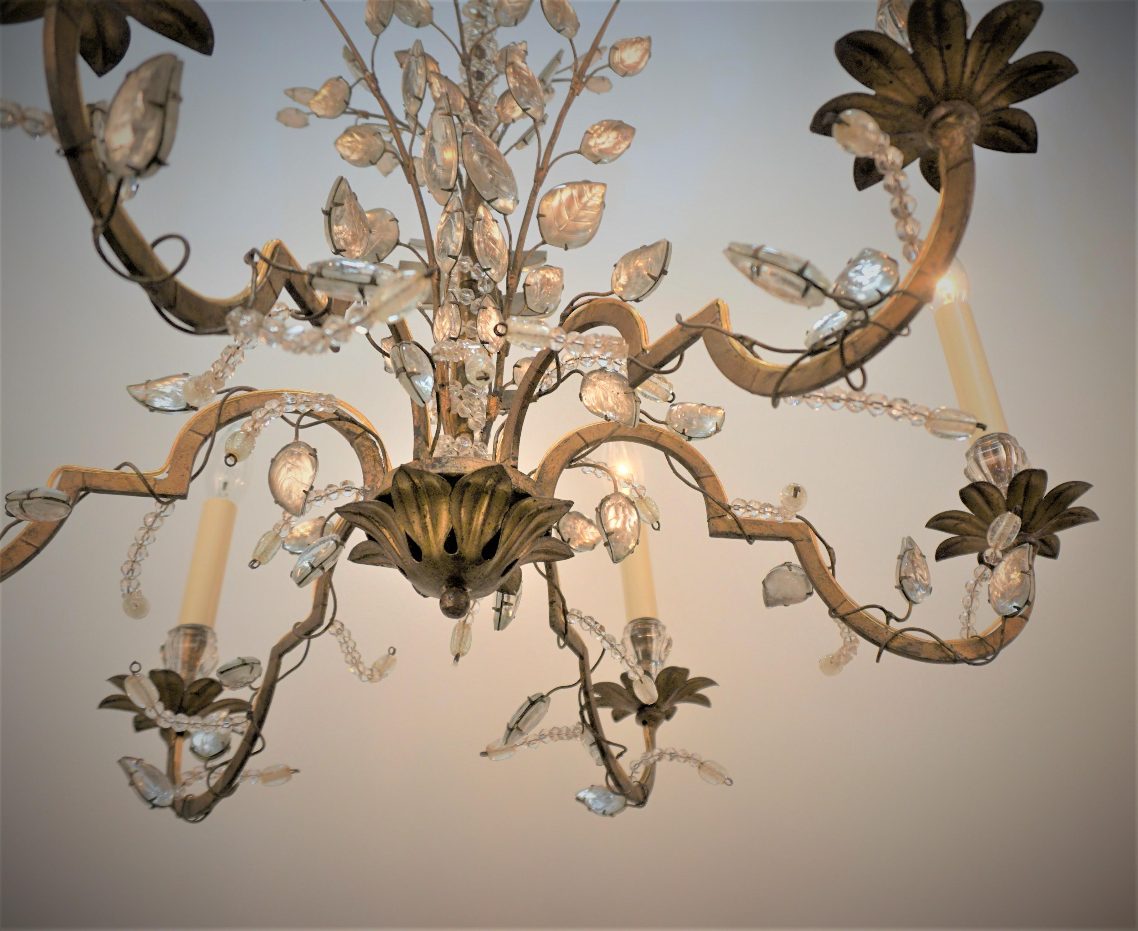 Bagues 1950's Crystal and Gilt Metal Chandelier 2