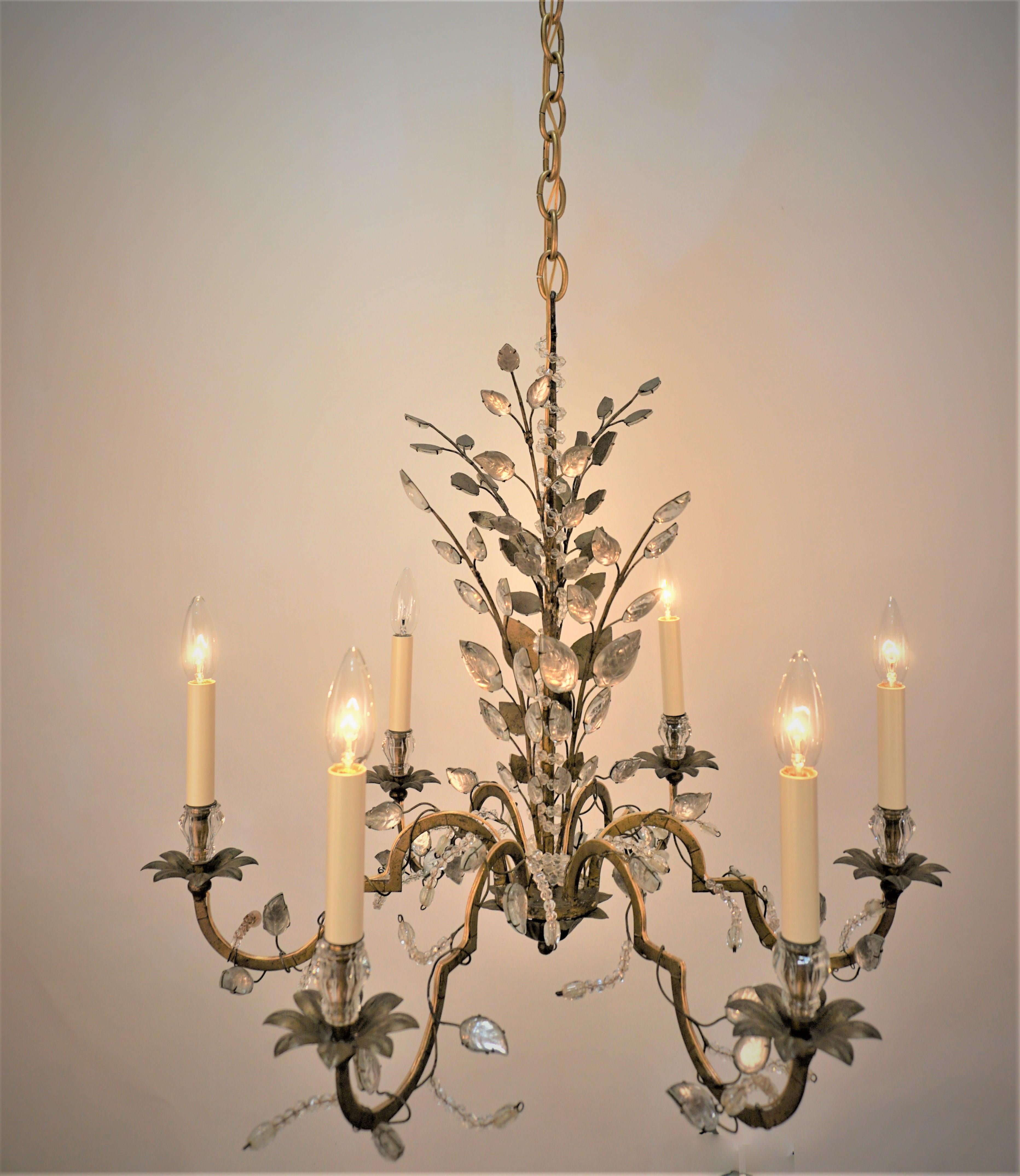 Bagues 1950's Crystal and Gilt Metal Chandelier 3