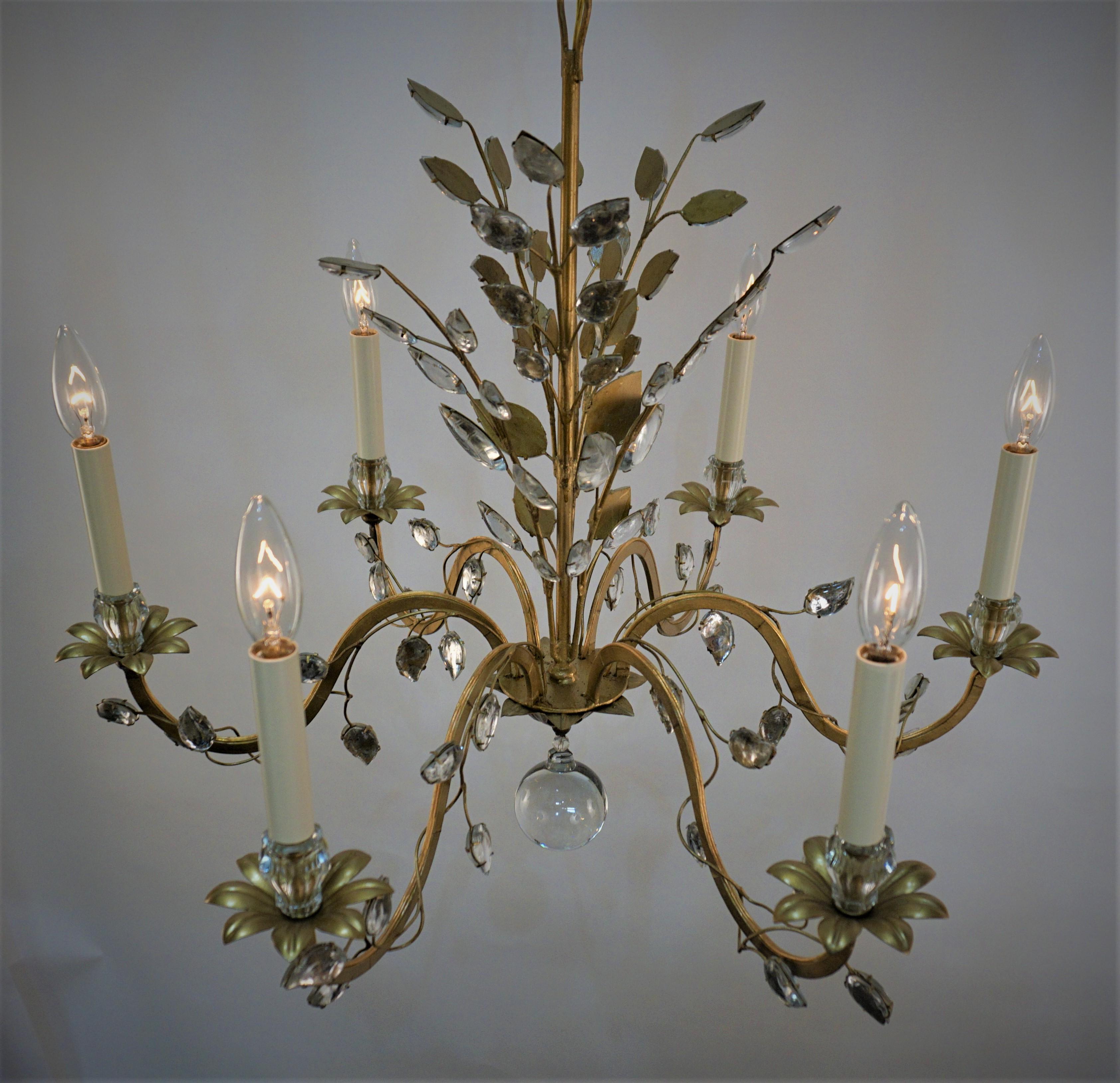 Bagues 1950's Crystal and Gilt Metal Chandelier For Sale 4