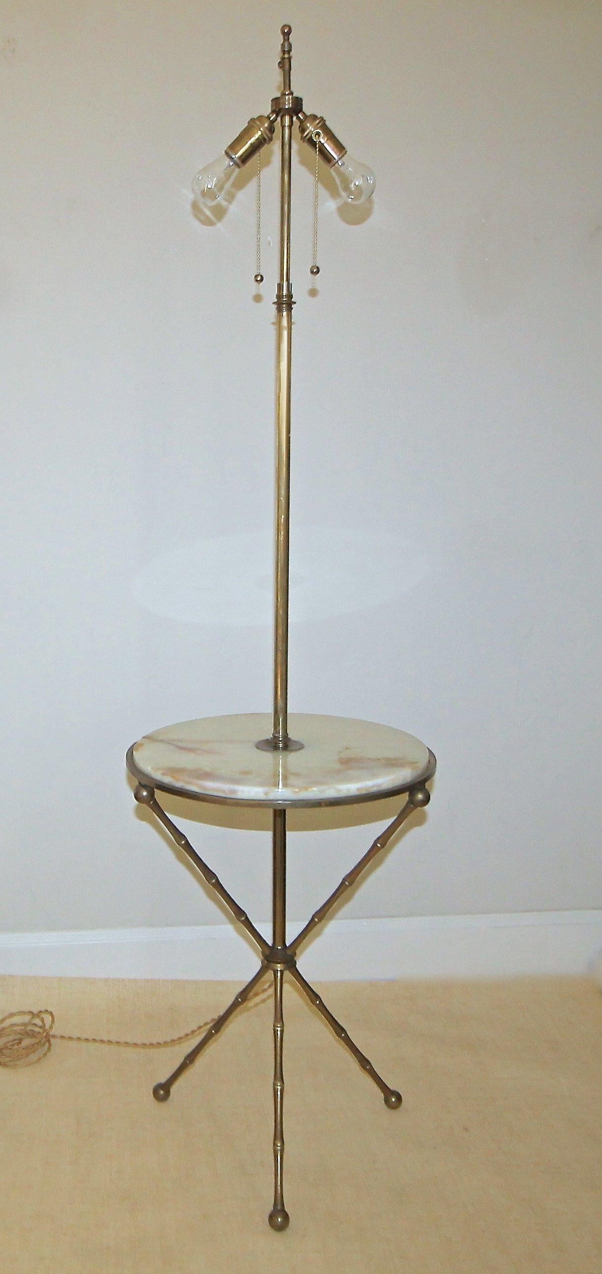 Bagues Bronze Faux Bamboo Tripod Lamp Table For Sale 4