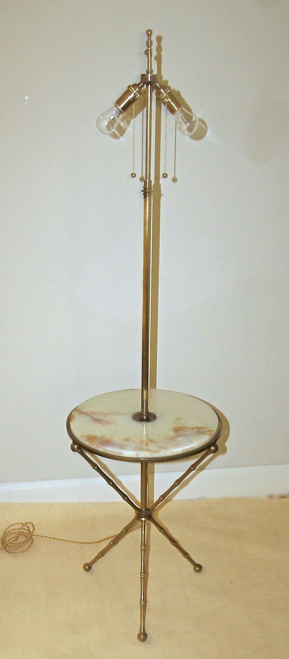 French Bagues Bronze Faux Bamboo Tripod Lamp Table For Sale