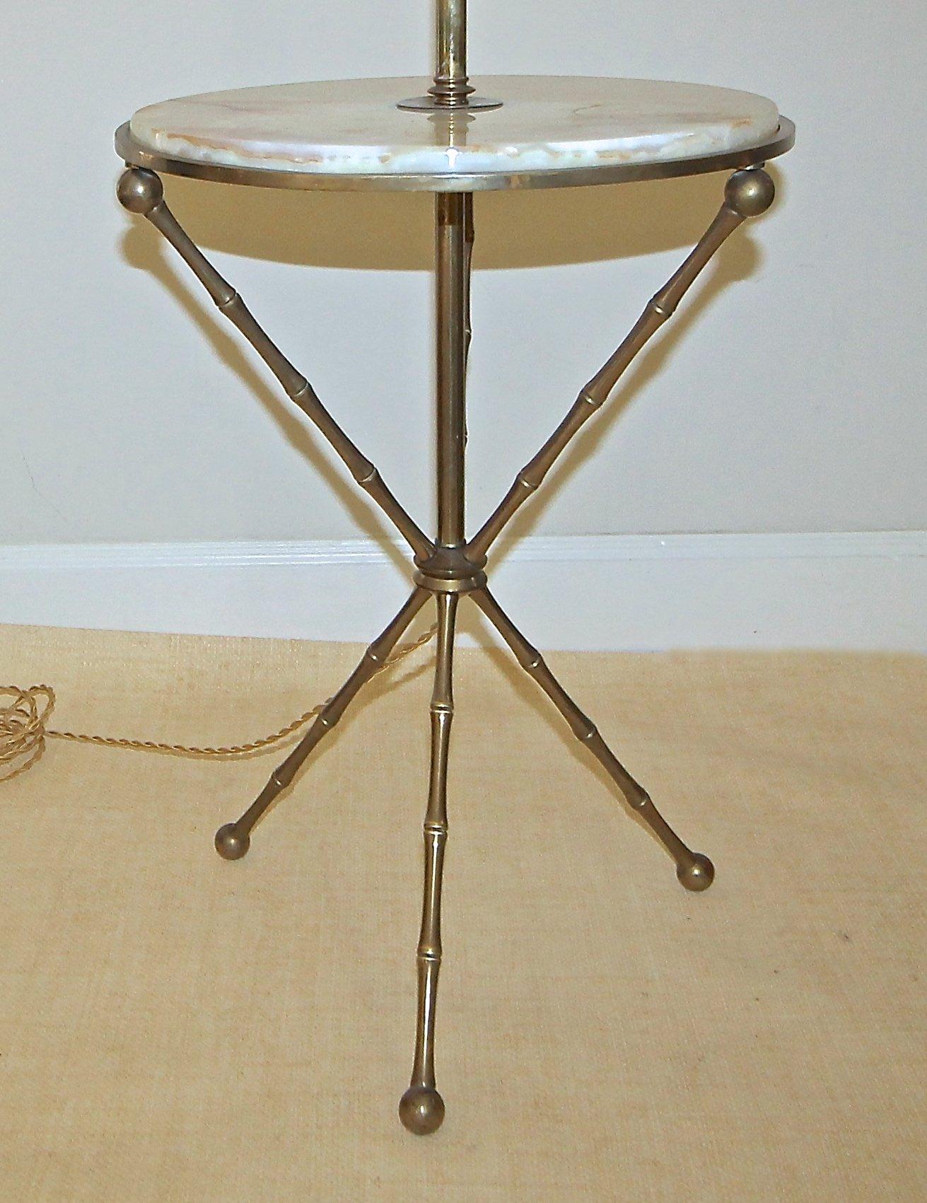 Mid-20th Century Bagues Bronze Faux Bamboo Tripod Lamp Table For Sale