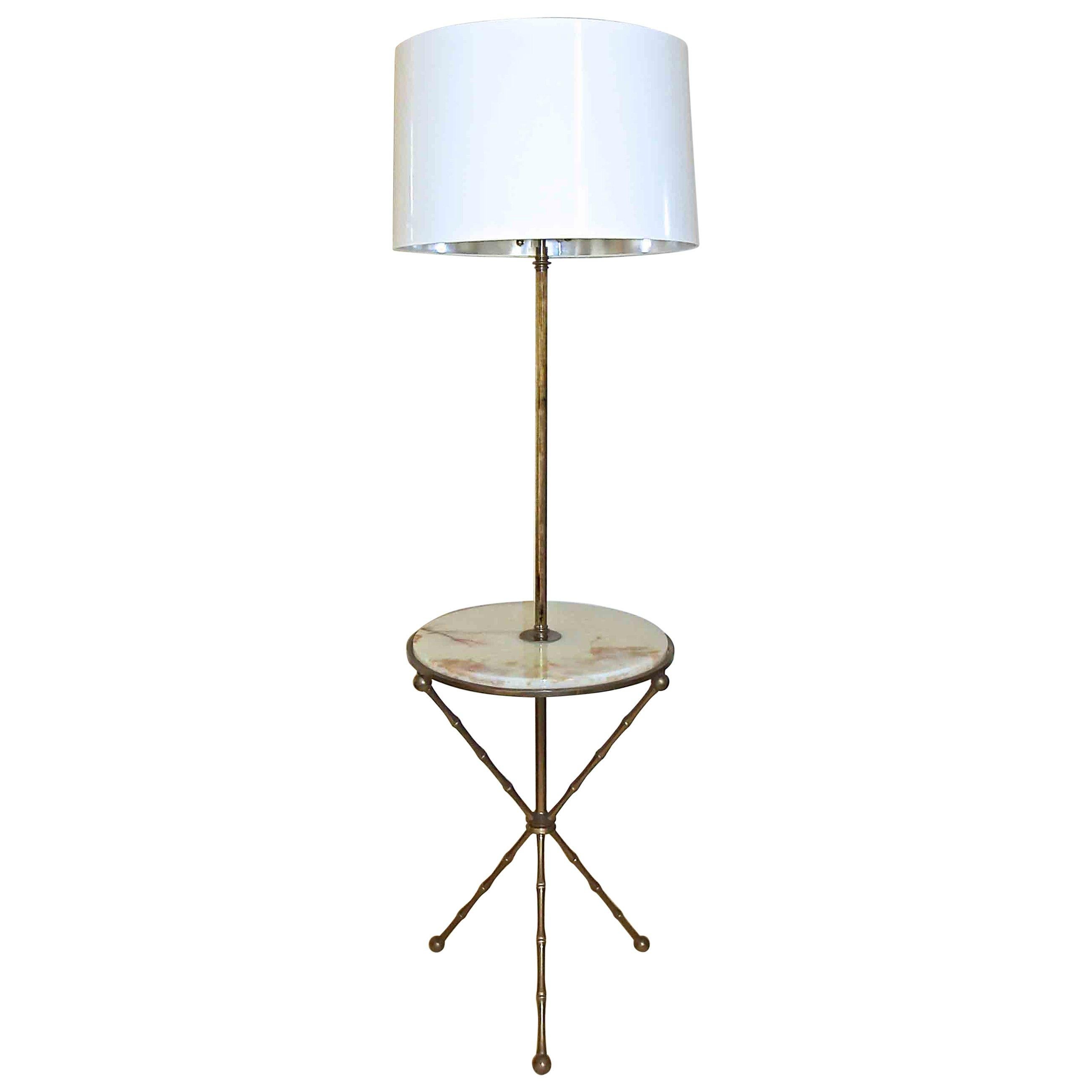 Bagues Bronze Faux Bamboo Tripod Lamp Table For Sale