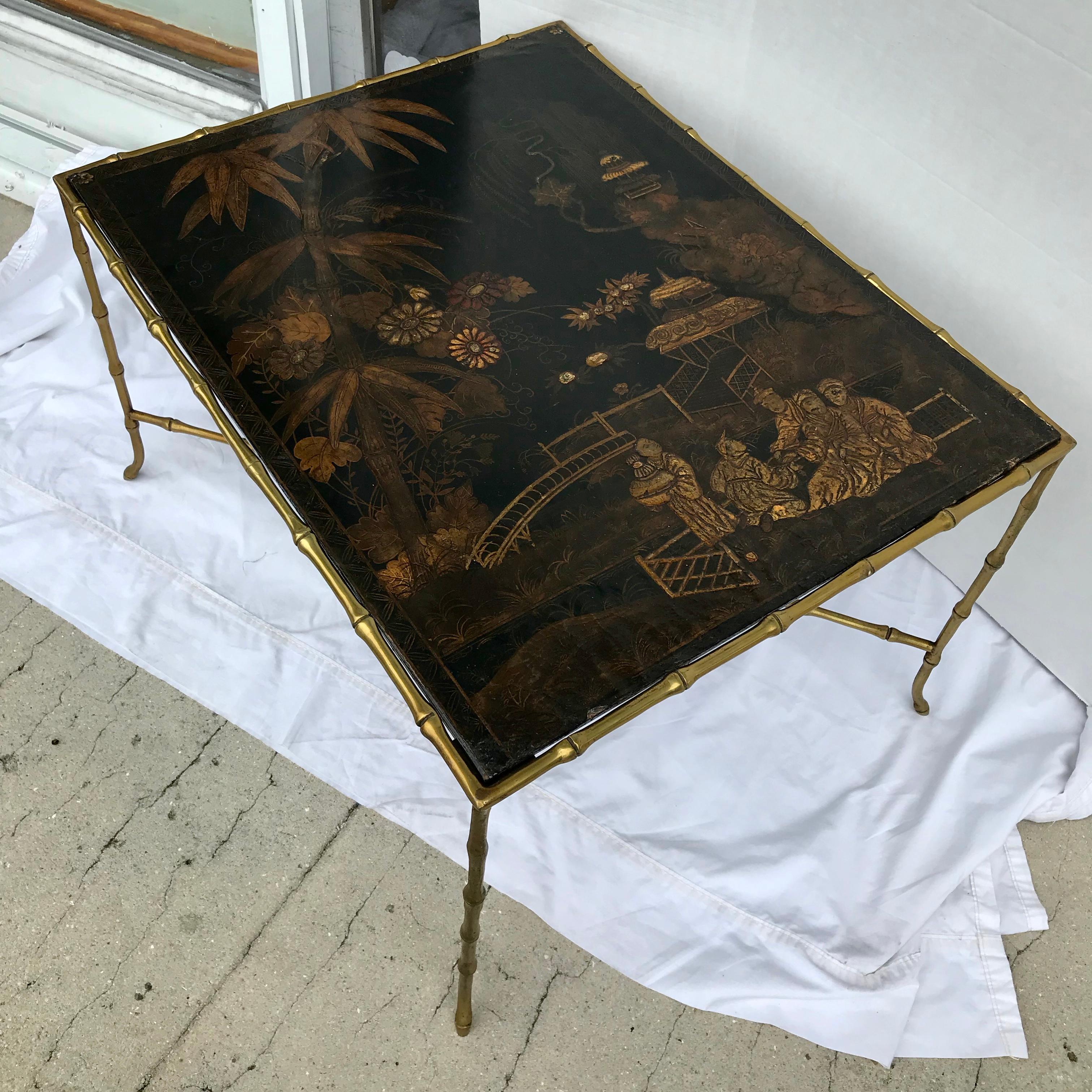 Baguès Chinoiserie and Gilt Faux Bamboo Coffee Table 4