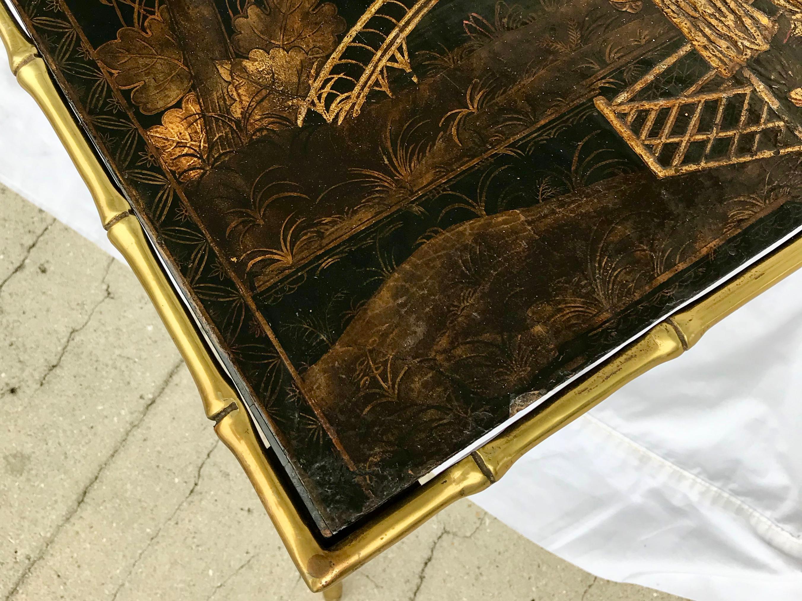 Baguès Chinoiserie and Gilt Faux Bamboo Coffee Table 5