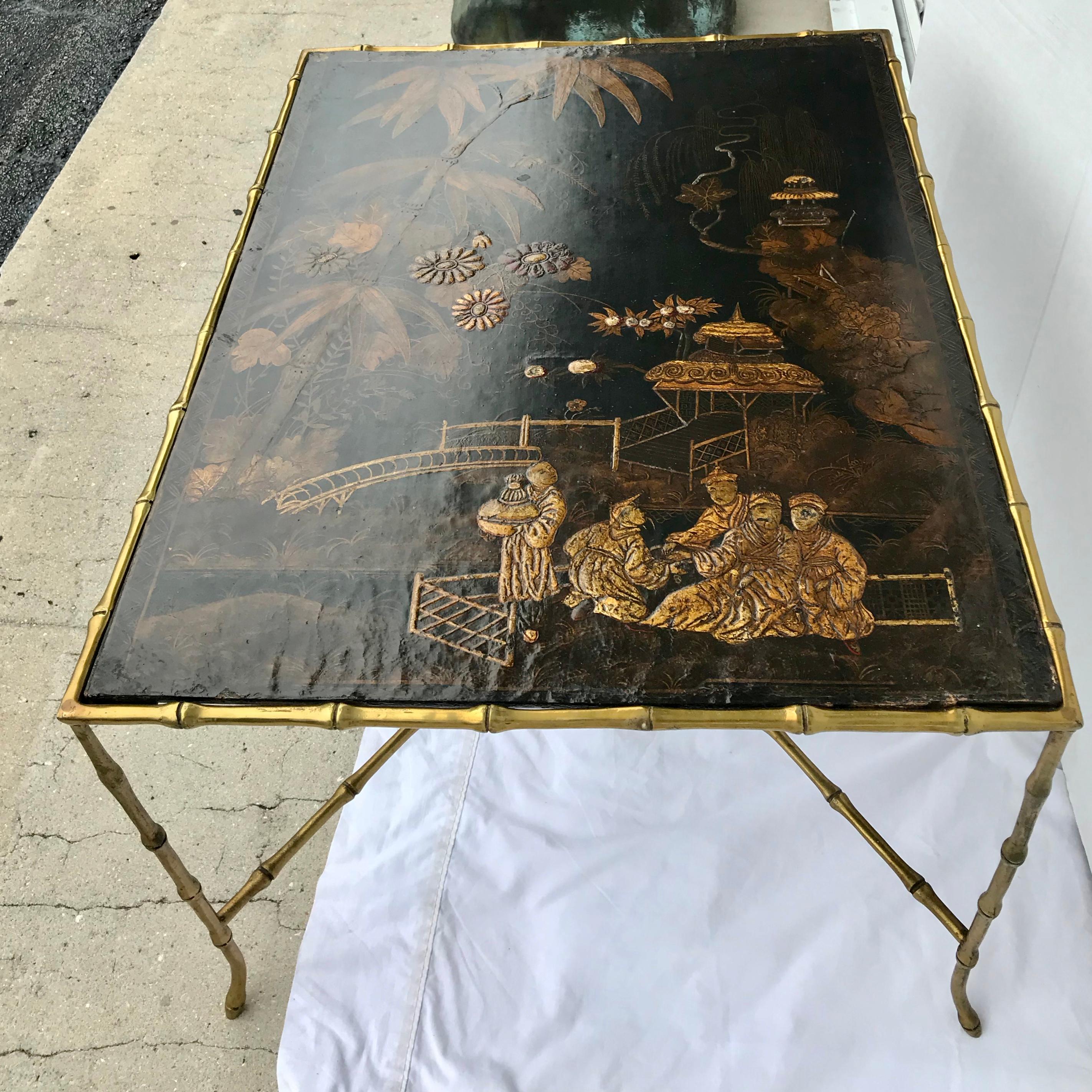 Baguès Chinoiserie and Gilt Faux Bamboo Coffee Table 12