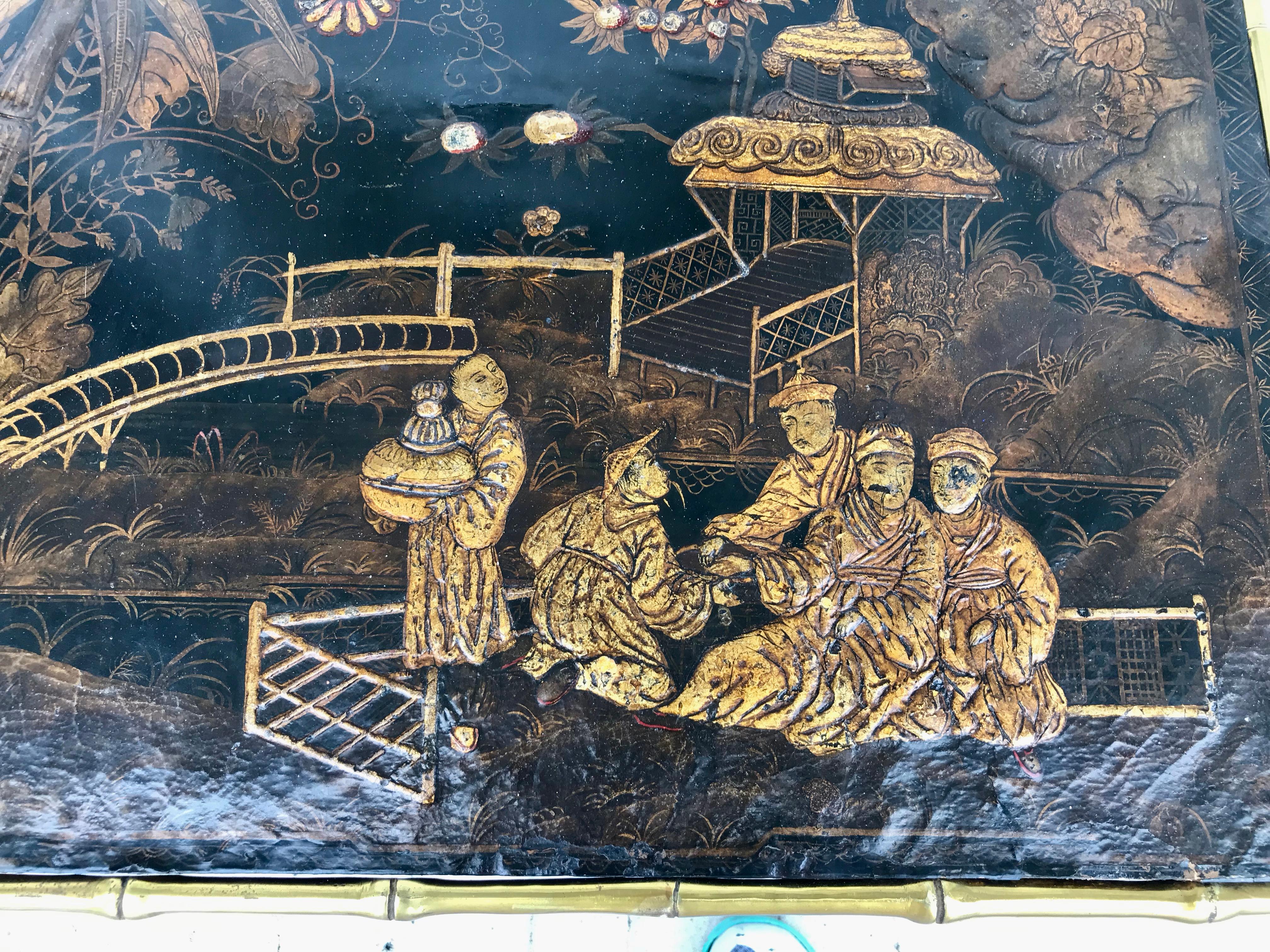 Baguès Chinoiserie and Gilt Faux Bamboo Coffee Table In Good Condition In West Palm Beach, FL