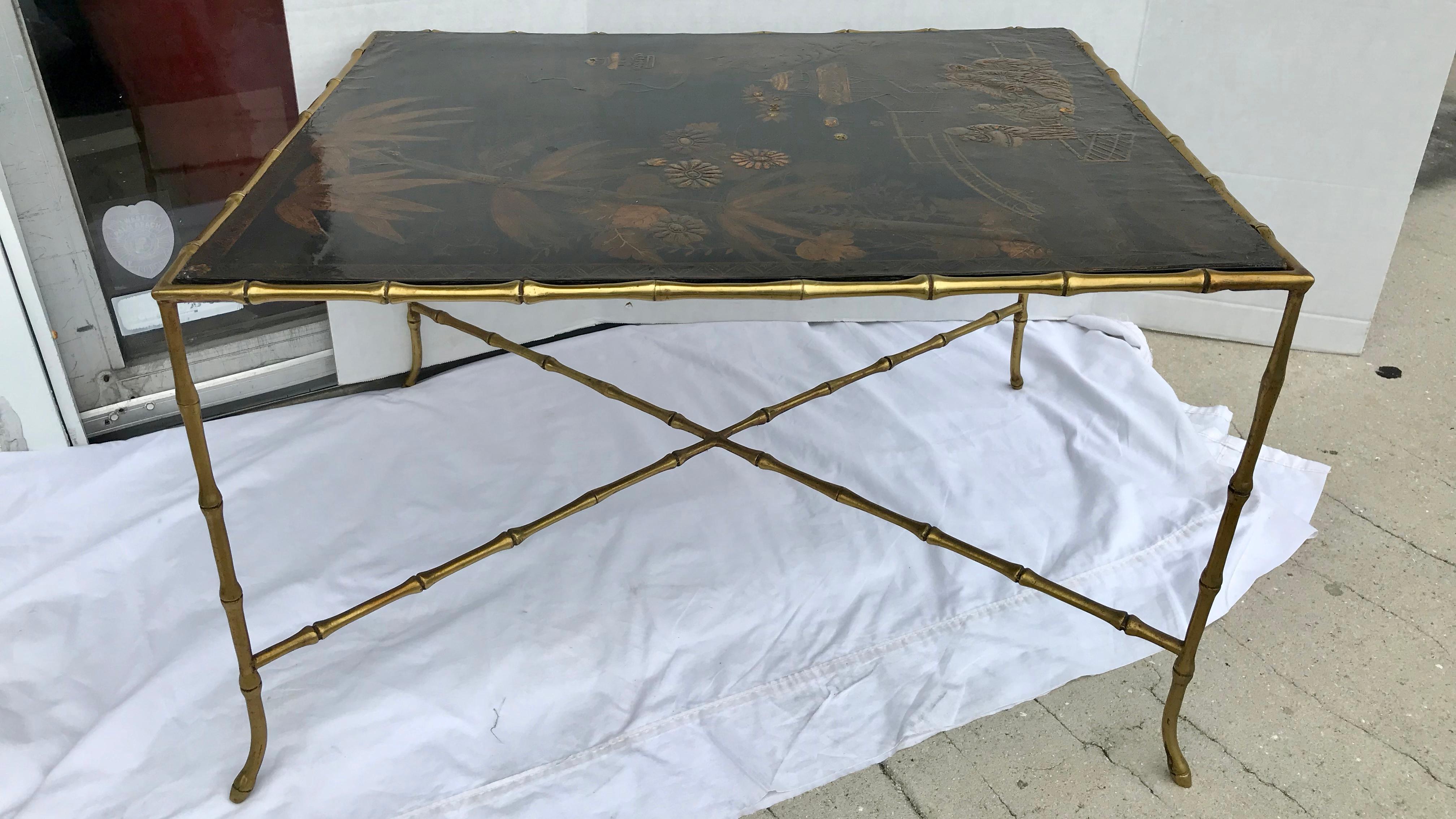 Baguès Chinoiserie and Gilt Faux Bamboo Coffee Table 2