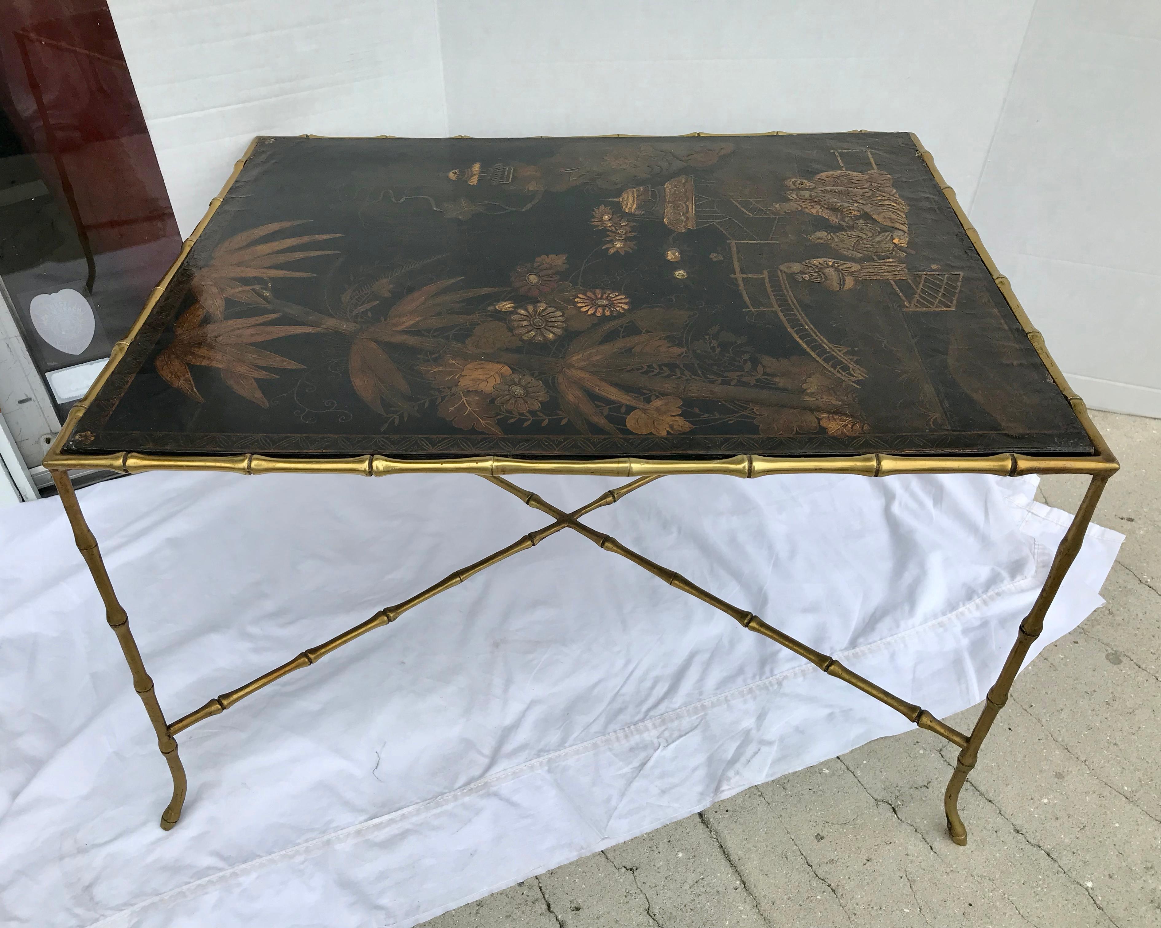 Baguès Chinoiserie and Gilt Faux Bamboo Coffee Table 3