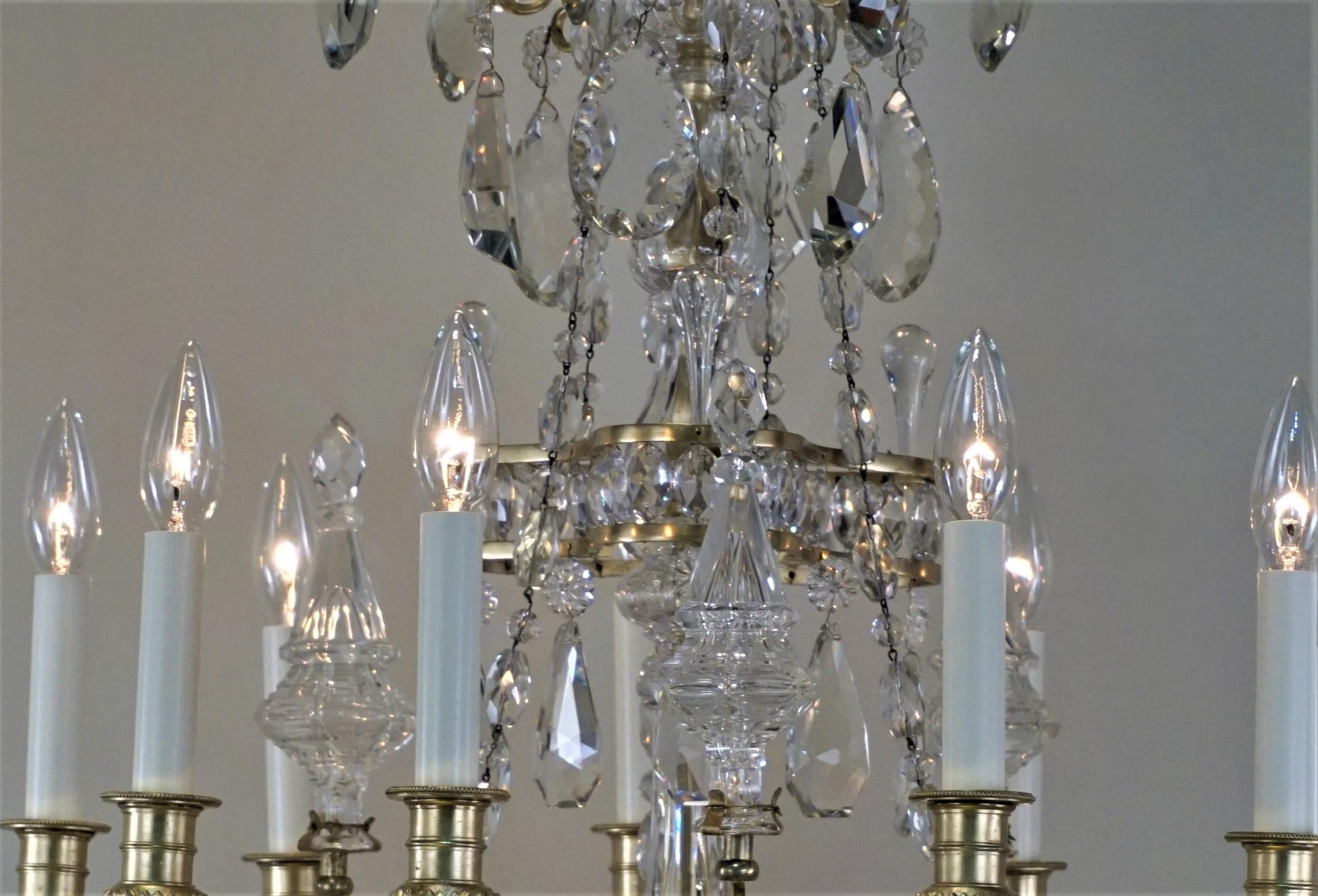 French Baguès Crystal 1930s Crystal and Bronze Chandelier For Sale