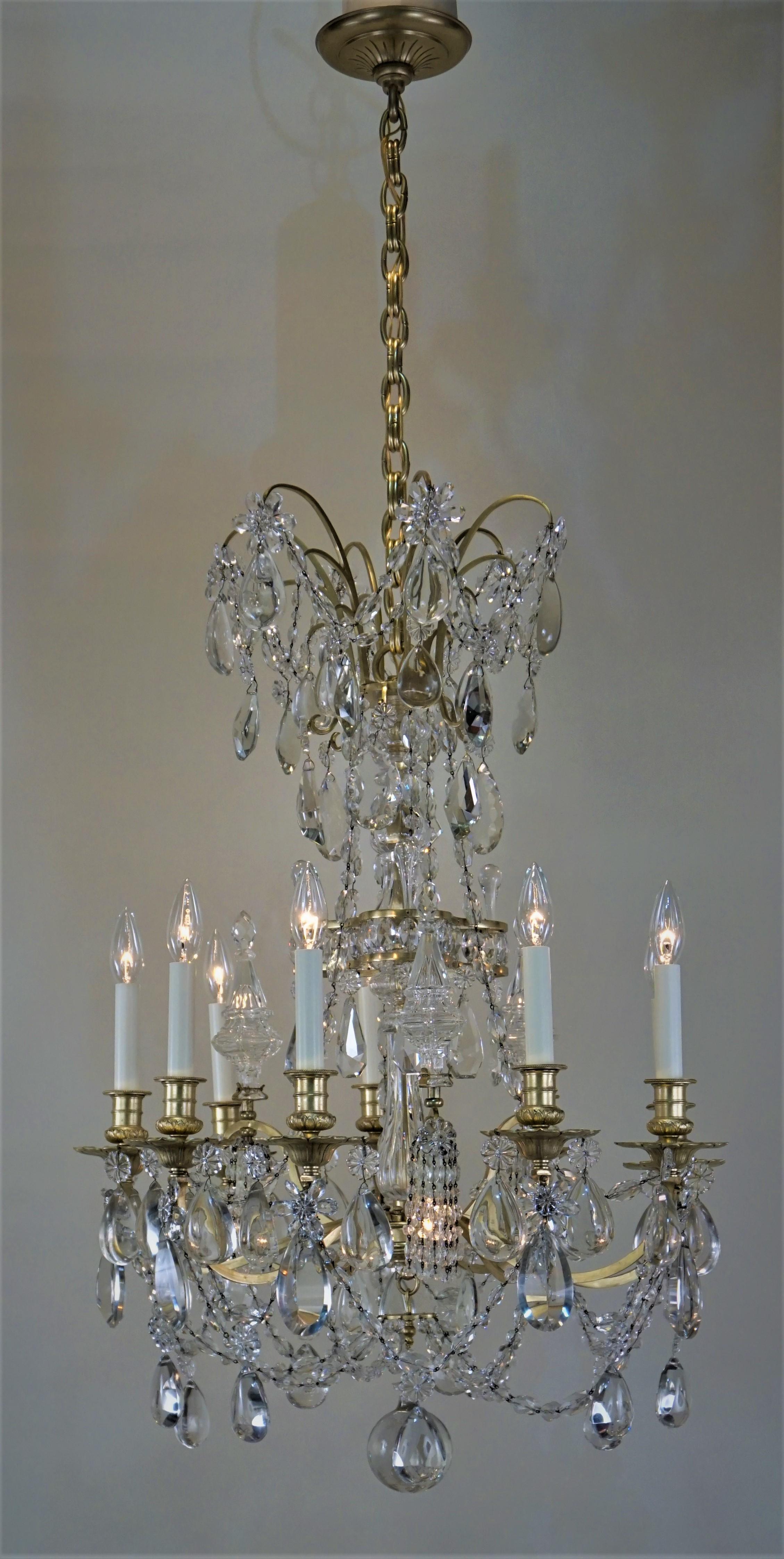 Mid-20th Century Baguès Crystal 1930s Crystal and Bronze Chandelier For Sale