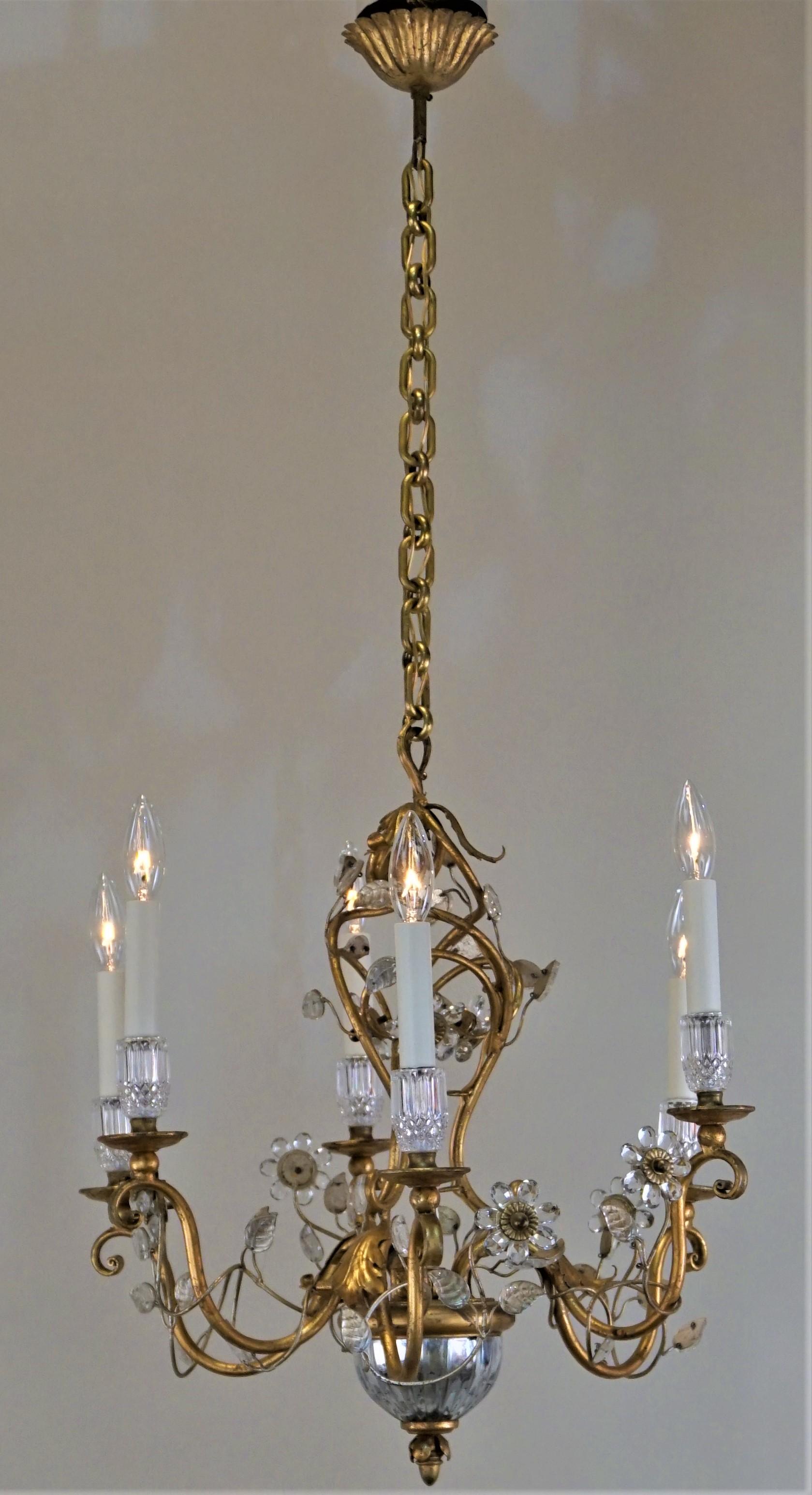 Bagues Crystal and Gilt Metal Chandelier 3