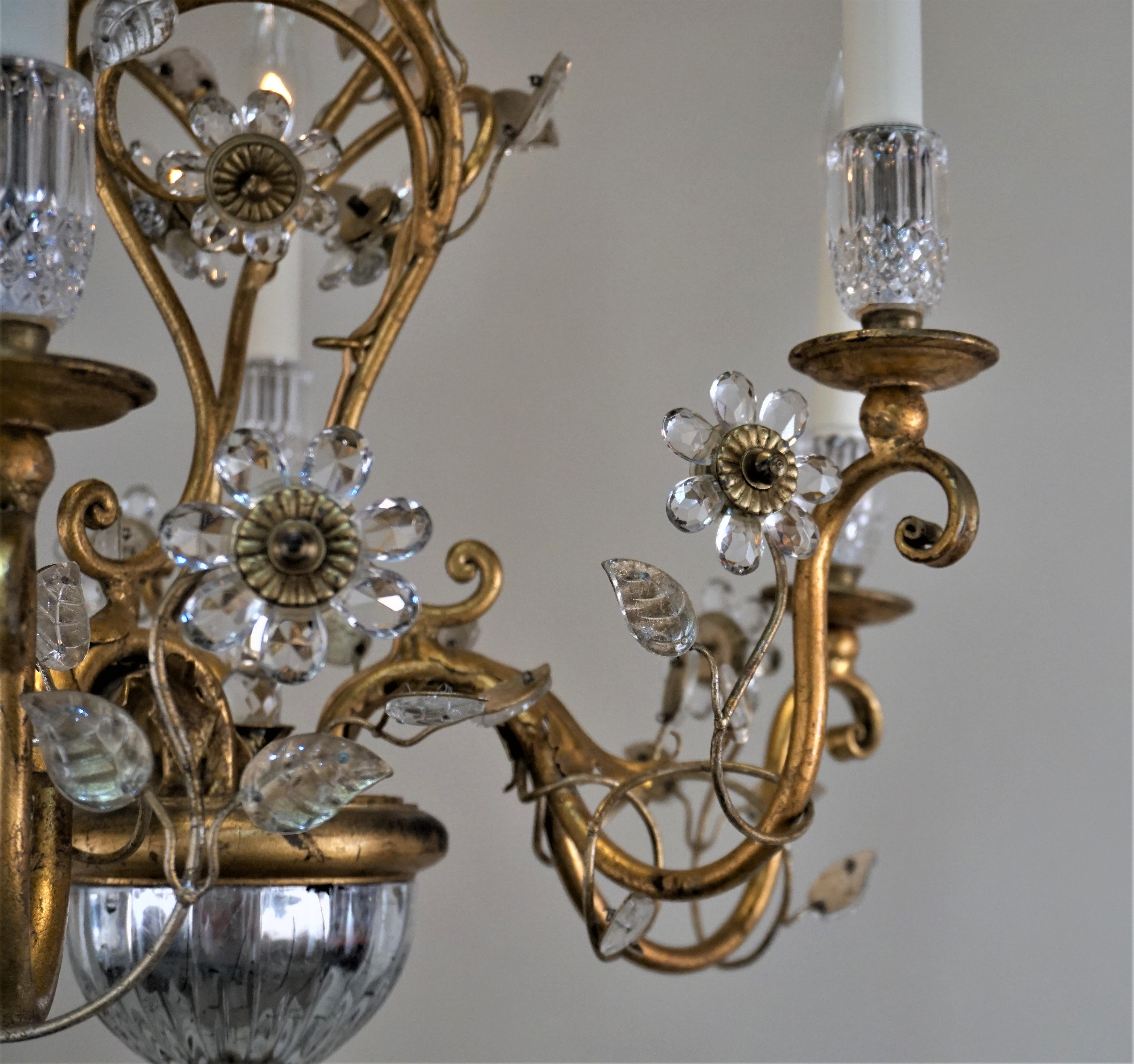 French Bagues Crystal and Gilt Metal Chandelier