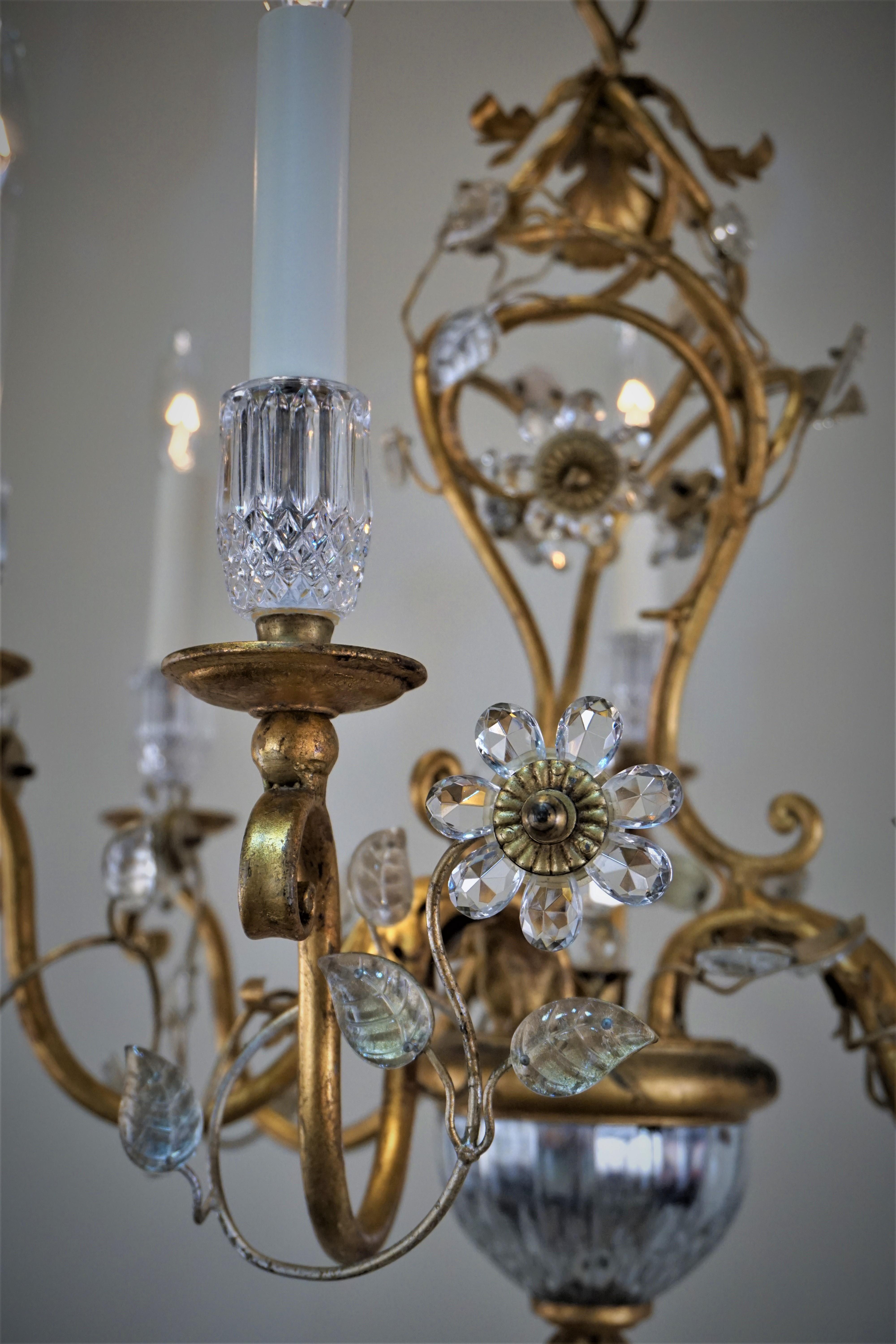 Bagues Crystal and Gilt Metal Chandelier In Good Condition In Fairfax, VA