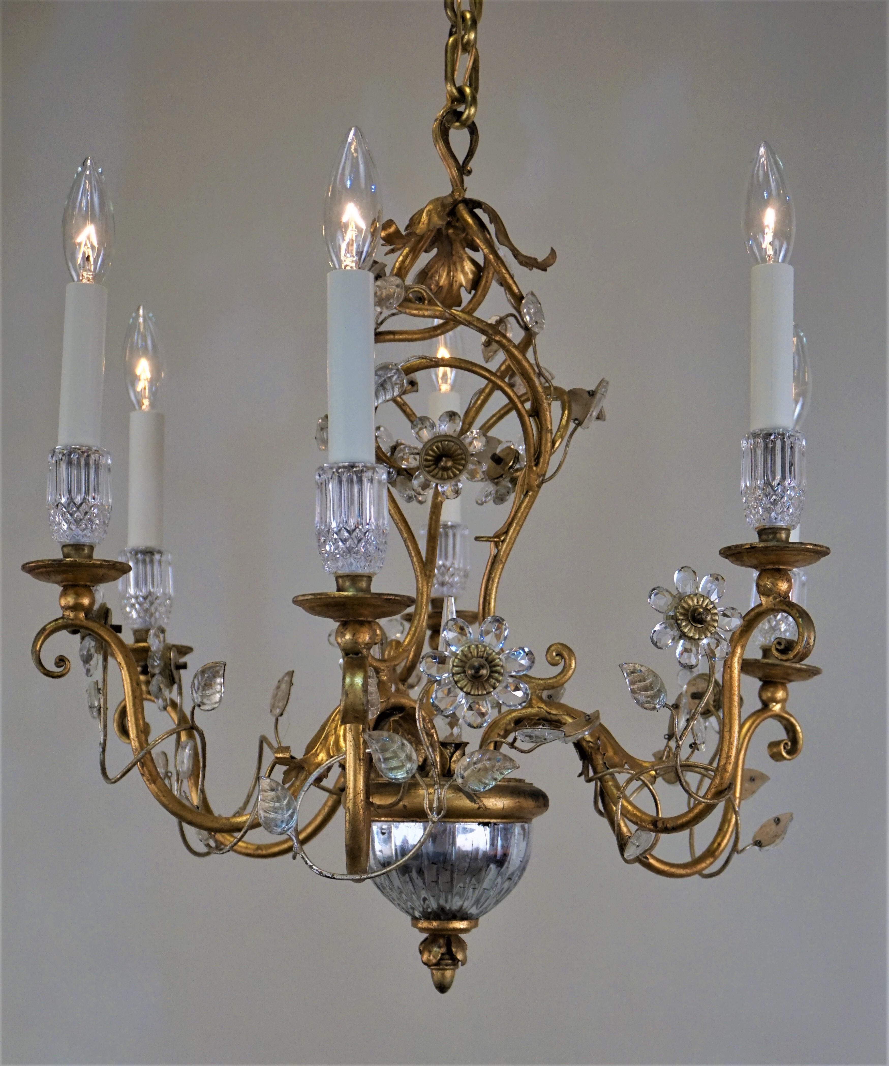 Mid-20th Century Bagues Crystal and Gilt Metal Chandelier