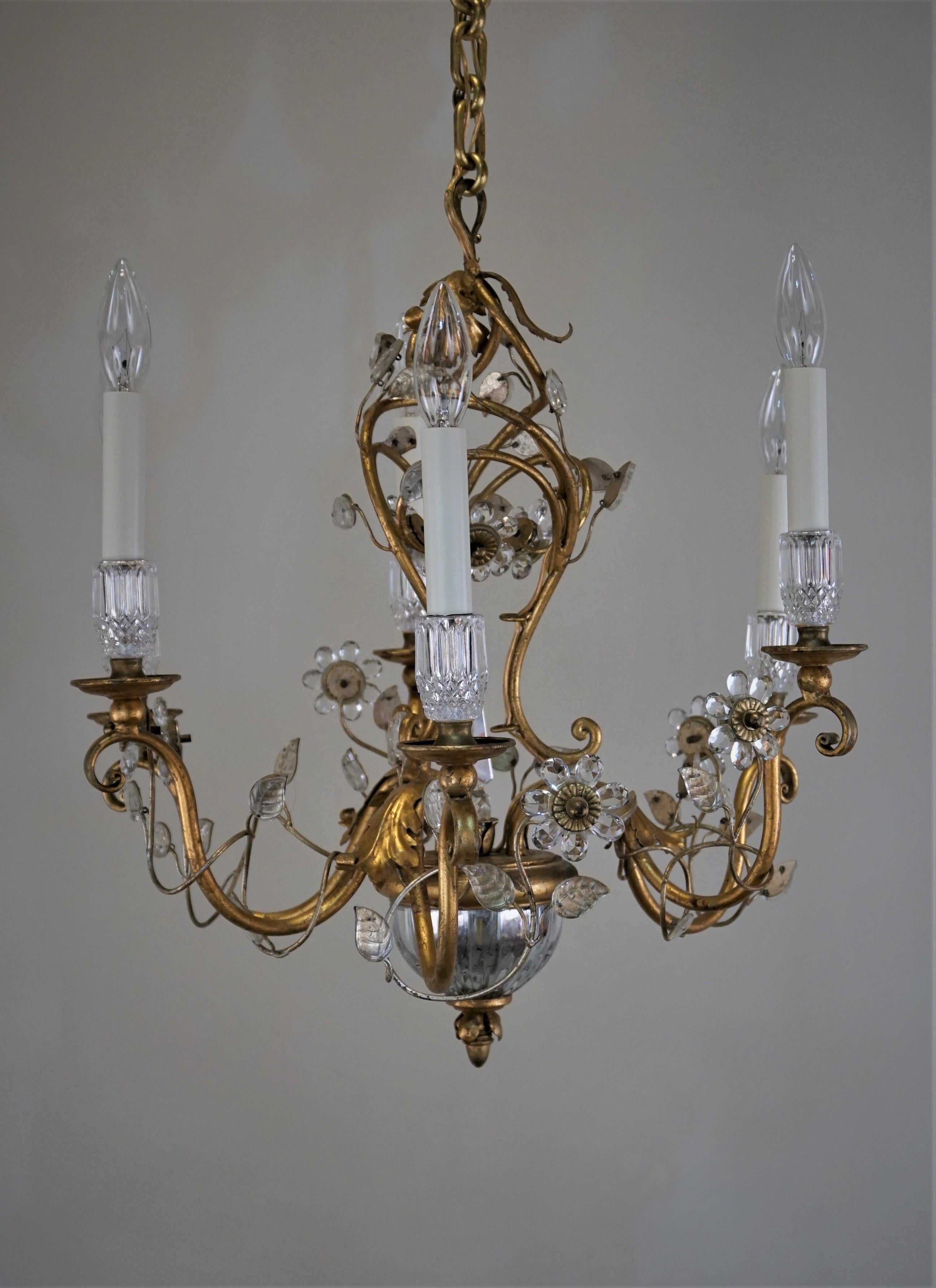 Bagues Crystal and Gilt Metal Chandelier 4