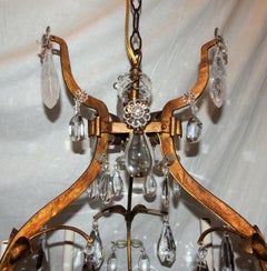 Baguès Gold Gilt Rock Crystal Chandelier Mid-Century Modern Light Flower Fixture