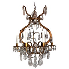 Baguès Gold Gilt Rock Crystal Chandelier Mid-Century Modern Light Flower Fixture